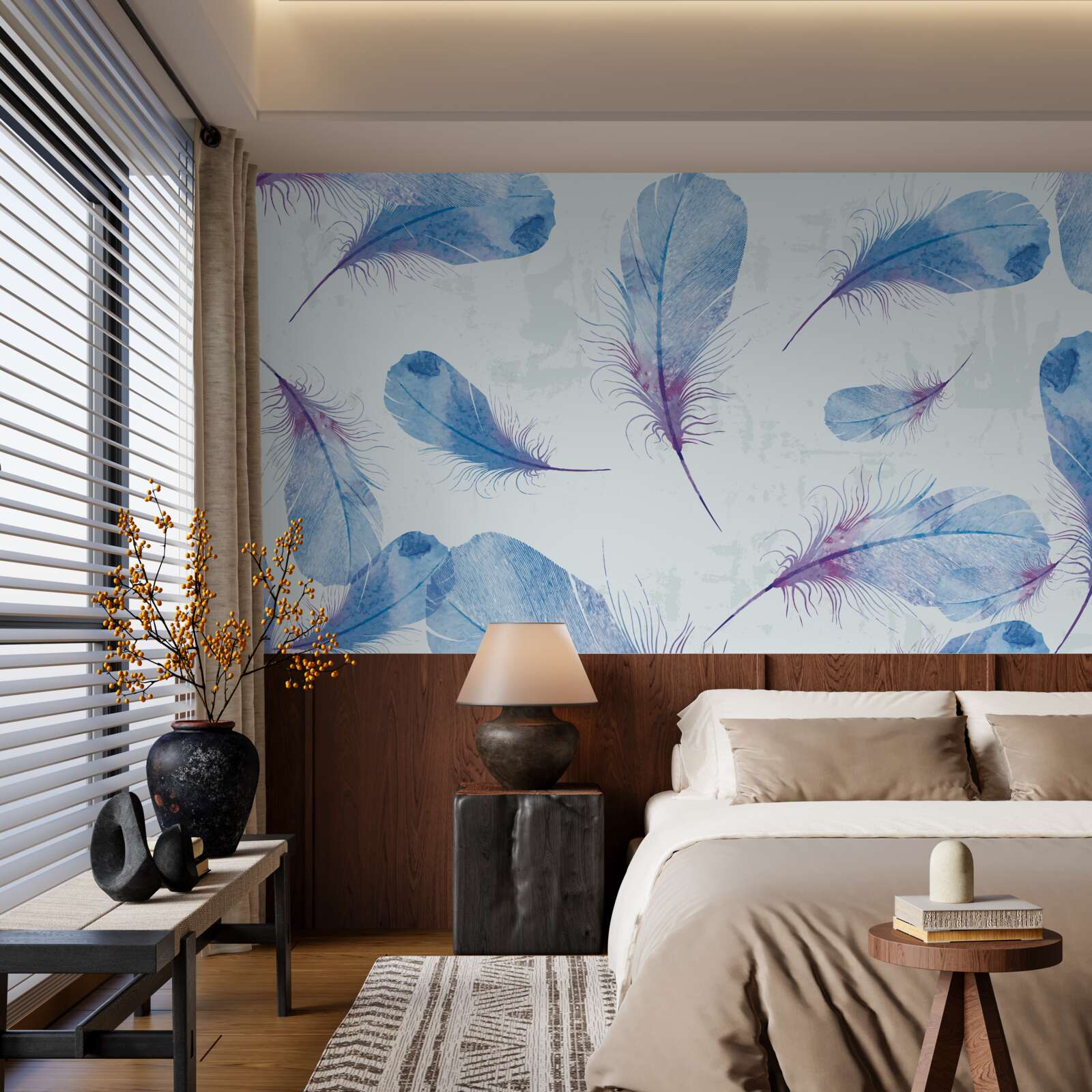 Fototapeta niebieskie pióra znajdują się na białym tle