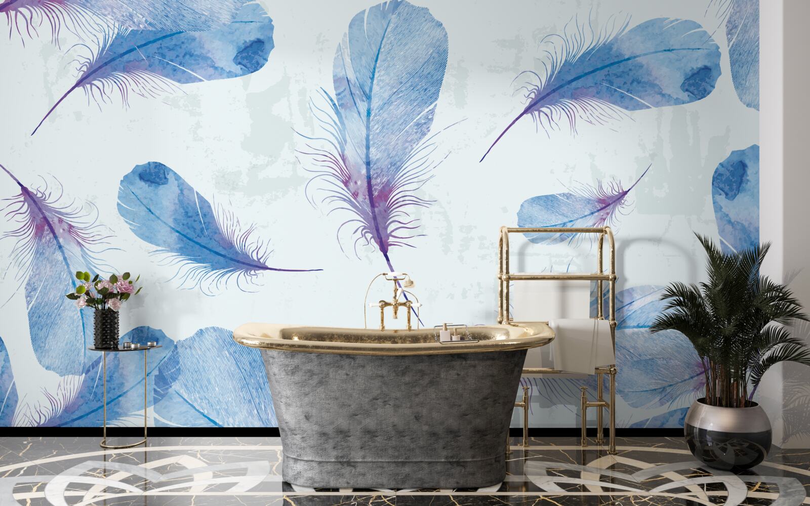 Fototapeta niebieskie pióra znajdują się na białym tle