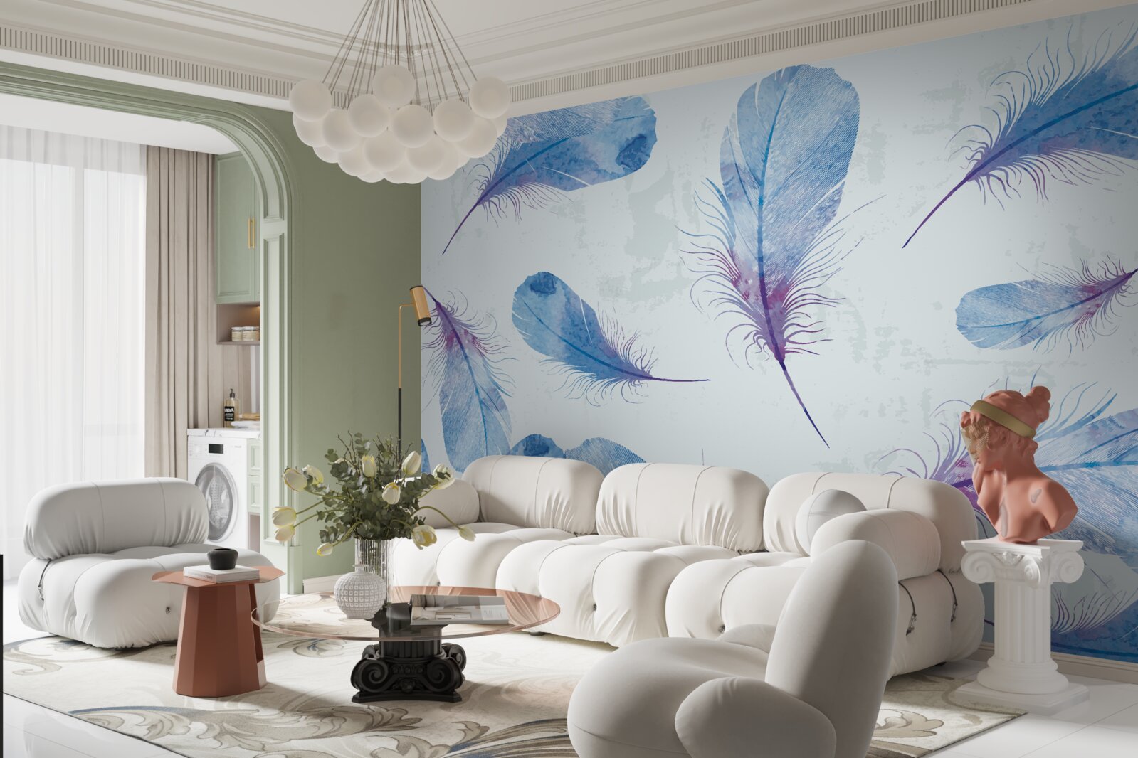 Fototapeta niebieskie pióra znajdują się na białym tle