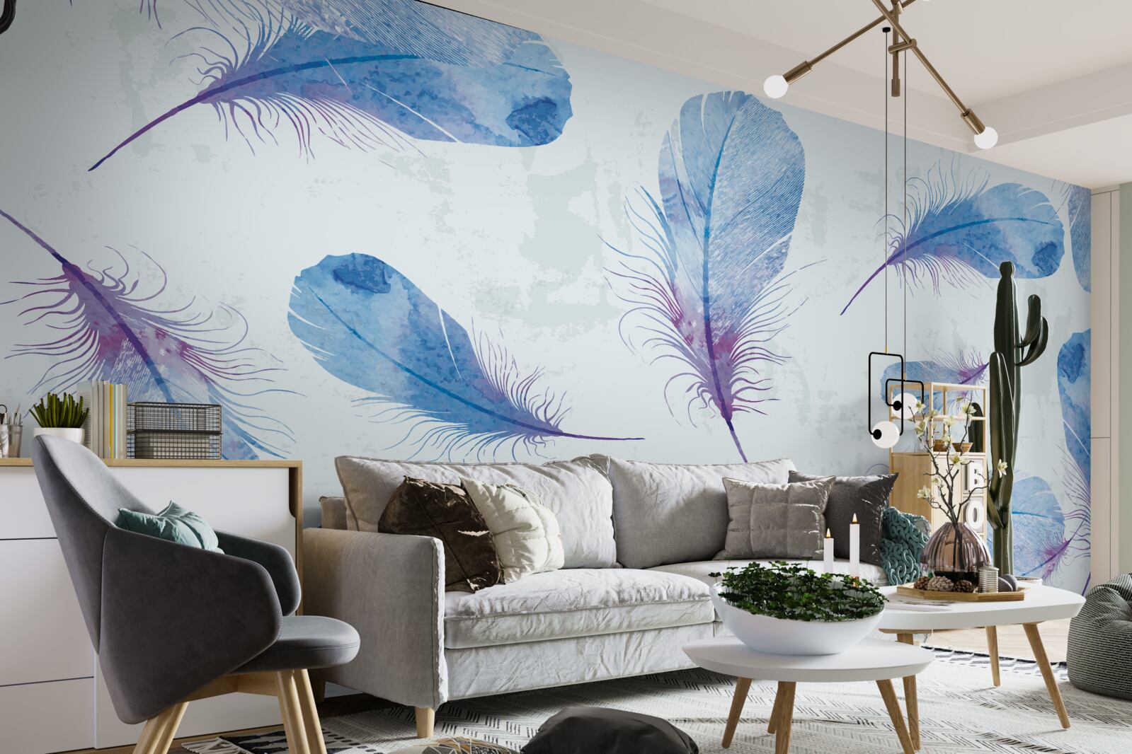 Fototapeta niebieskie pióra znajdują się na białym tle