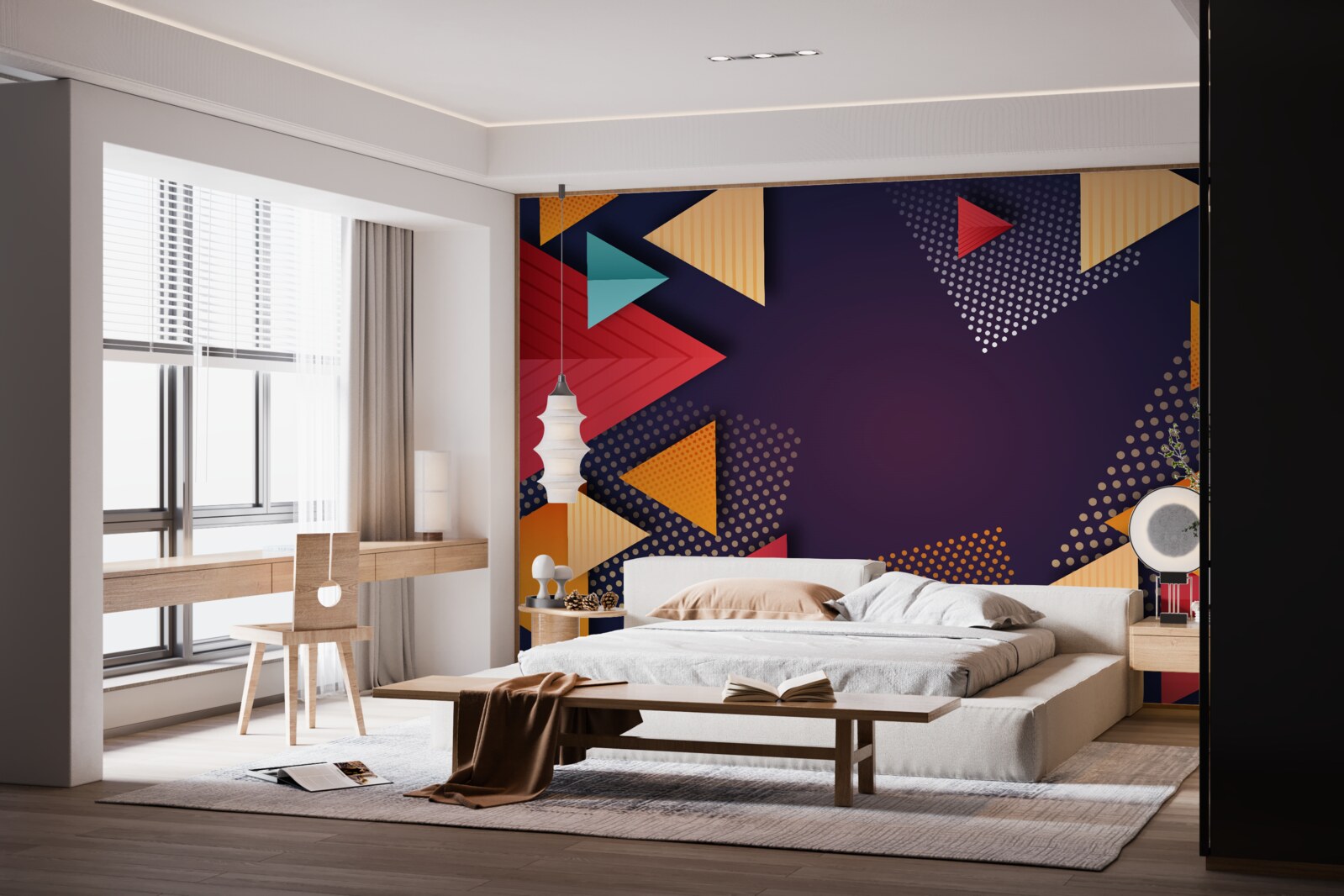 Fototapeta trójkąty o różnych odcieniach na fioletowym tle