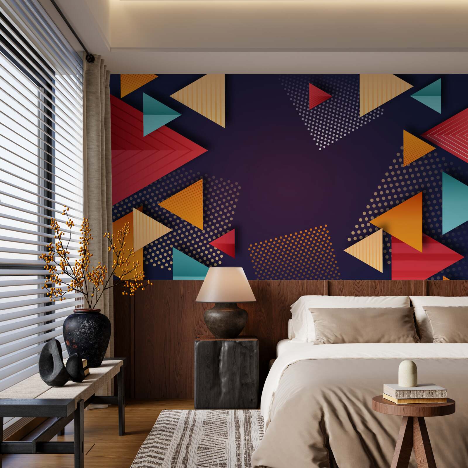 Fototapeta trójkąty o różnych odcieniach na fioletowym tle