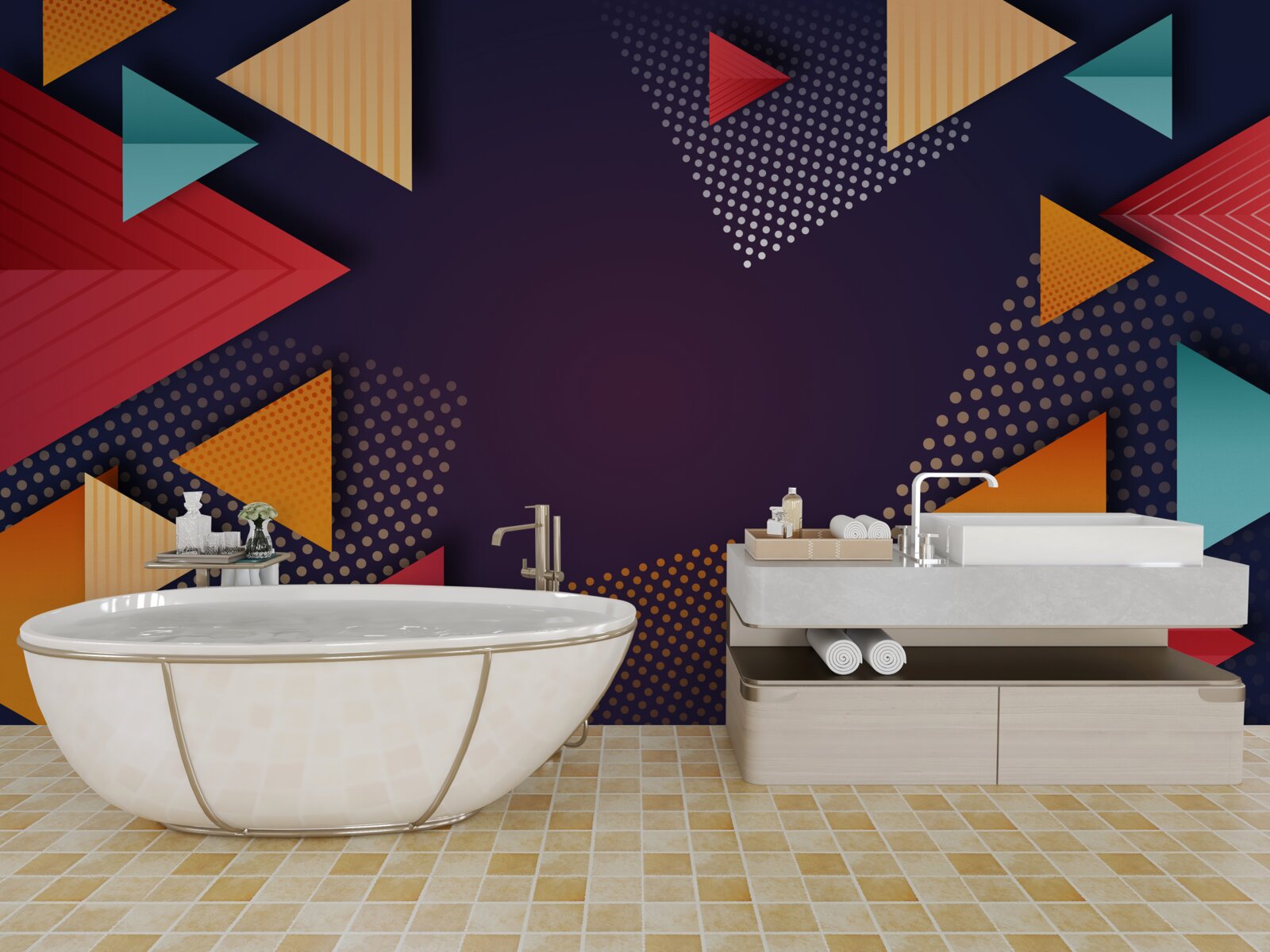 Fototapeta trójkąty o różnych odcieniach na fioletowym tle