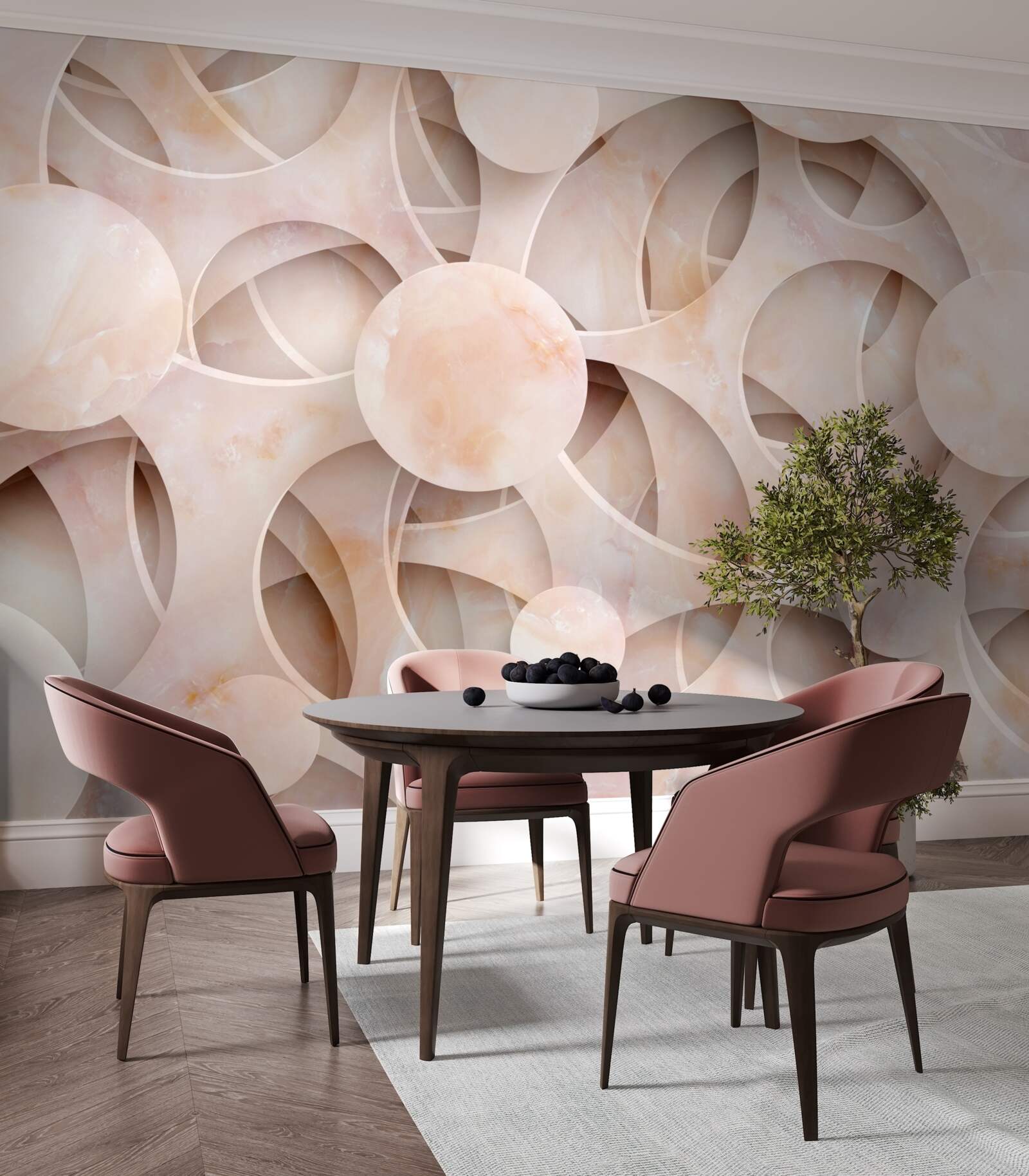 Fototapeta zaokrąglone kształty i zakrzywione linie na różowym tle