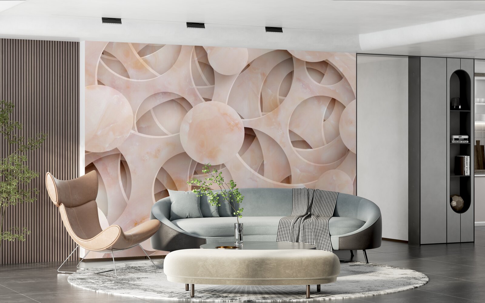 Fototapeta zaokrąglone kształty i zakrzywione linie na różowym tle