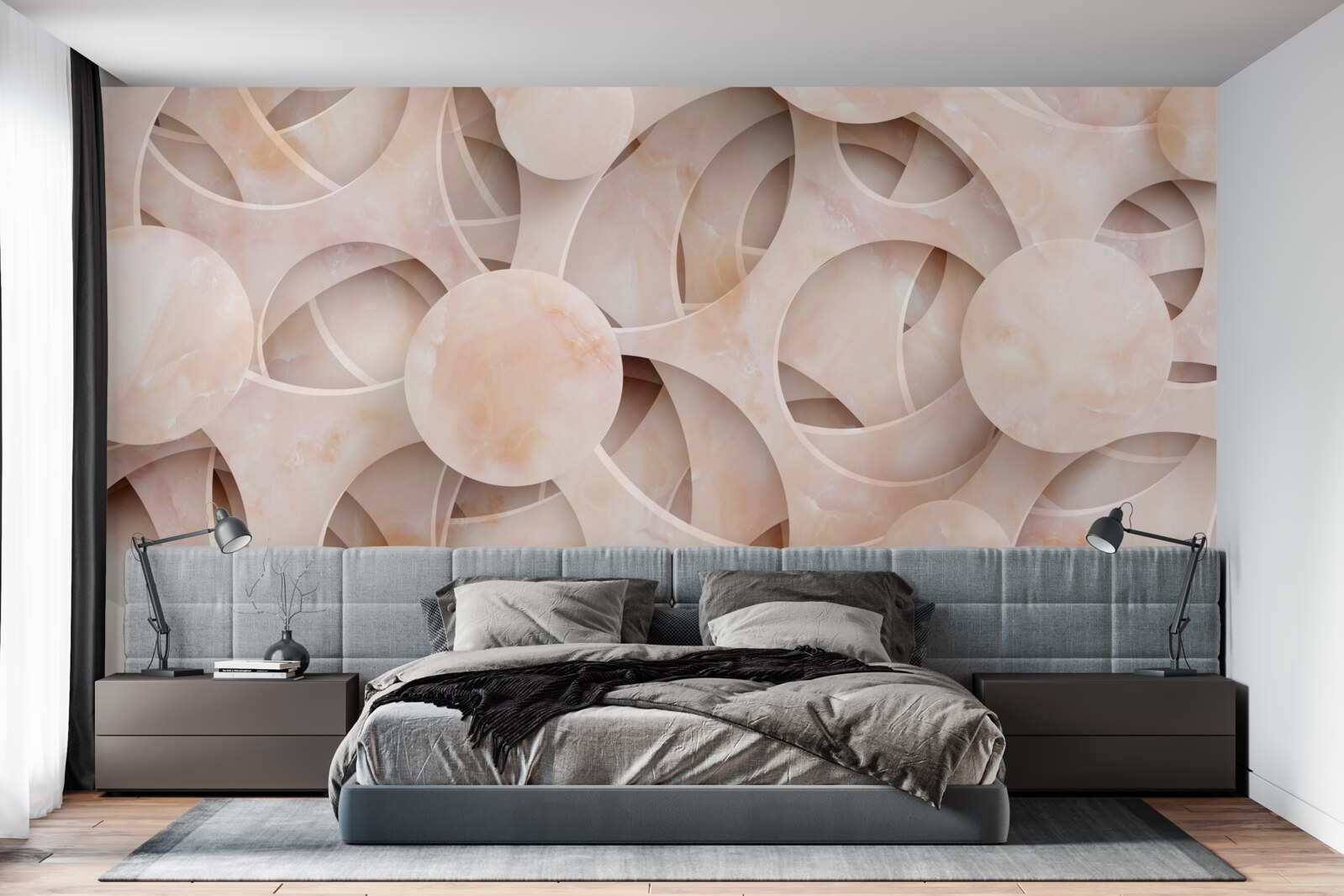 Fototapeta zaokrąglone kształty i zakrzywione linie na różowym tle