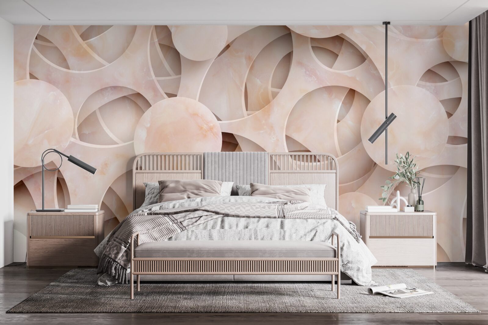 Fototapeta zaokrąglone kształty i zakrzywione linie na różowym tle