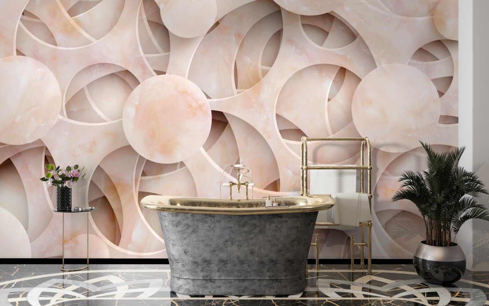 Fototapeta zaokrąglone kształty i zakrzywione linie na różowym tle