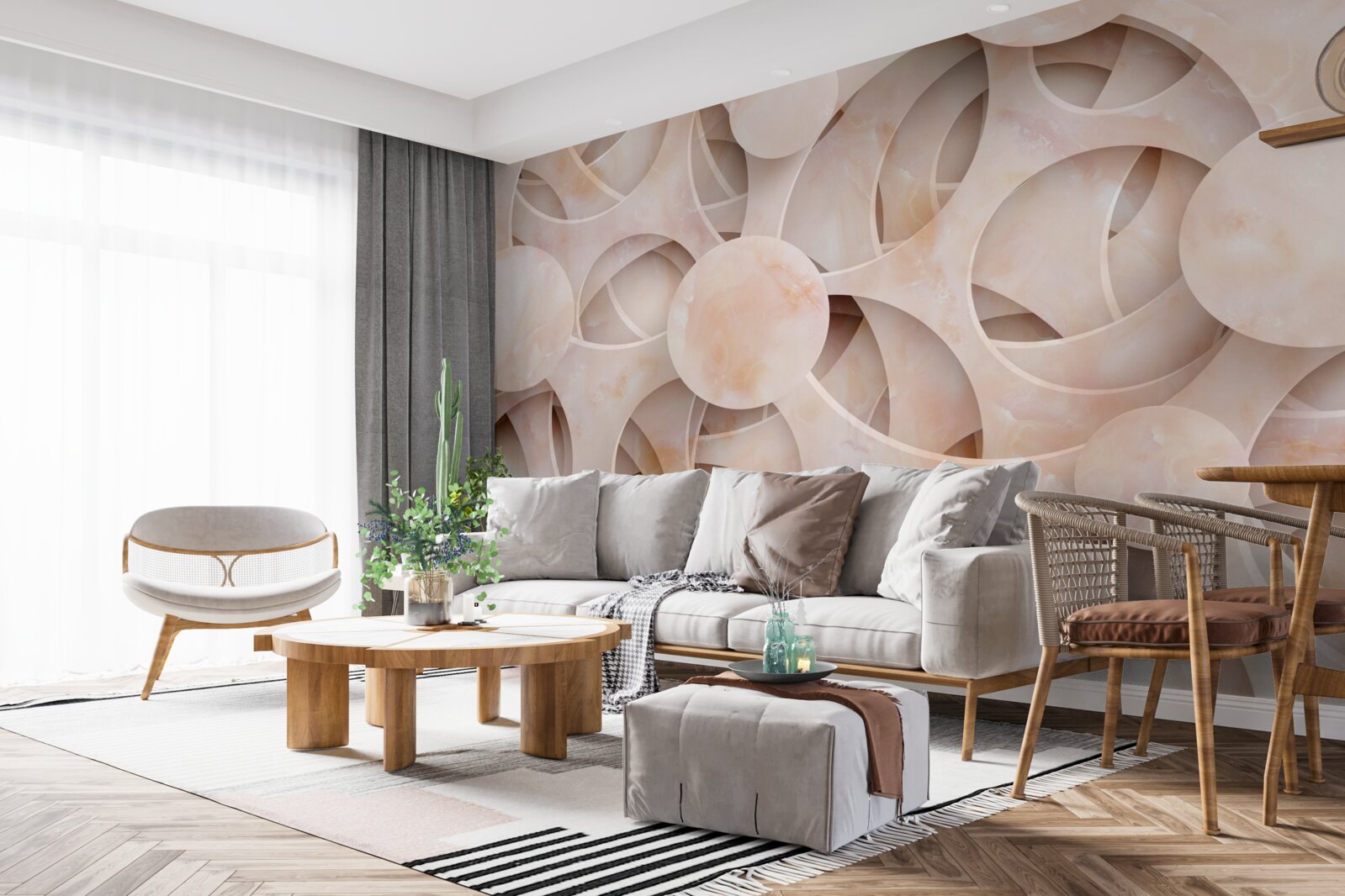 Fototapeta zaokrąglone kształty i zakrzywione linie na różowym tle