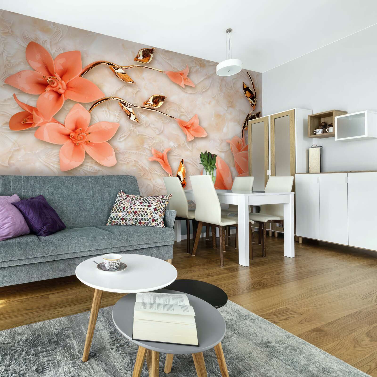 Fototapeta magnolia kwitnąca brzoskwiniowymi odcieniami