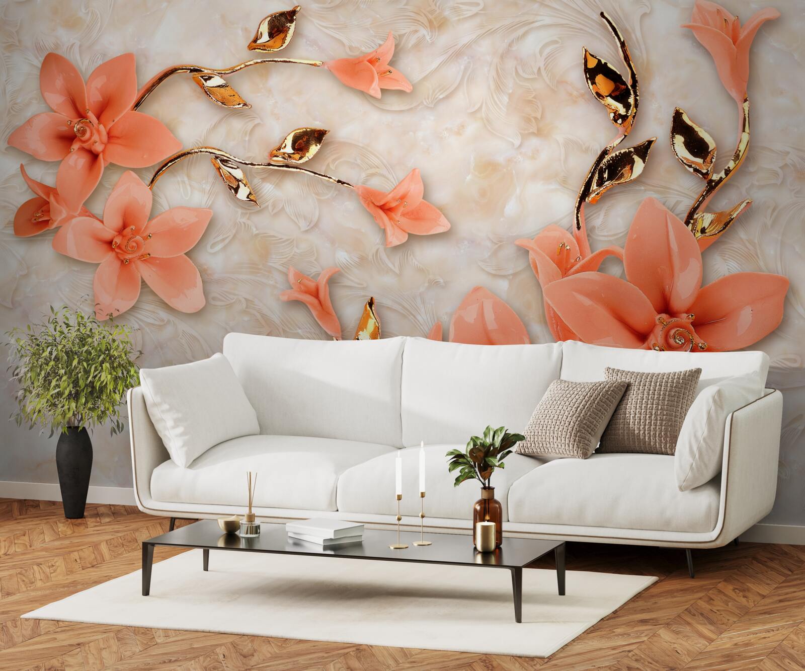 Fototapeta magnolia kwitnąca brzoskwiniowymi odcieniami