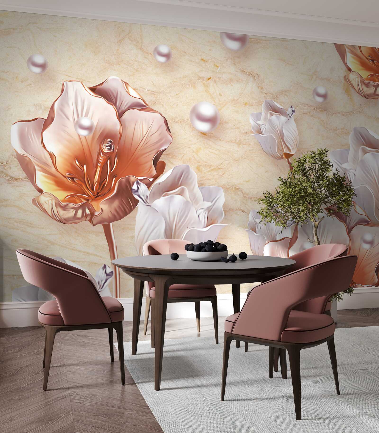 Fototapeta błyszczące cyrkonie, jasne koraliki i wykwintne kwiaty