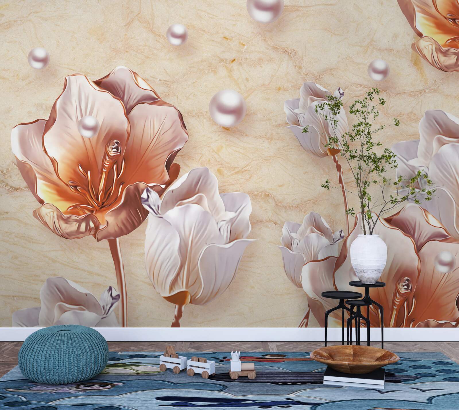 Fototapeta błyszczące cyrkonie, jasne koraliki i wykwintne kwiaty