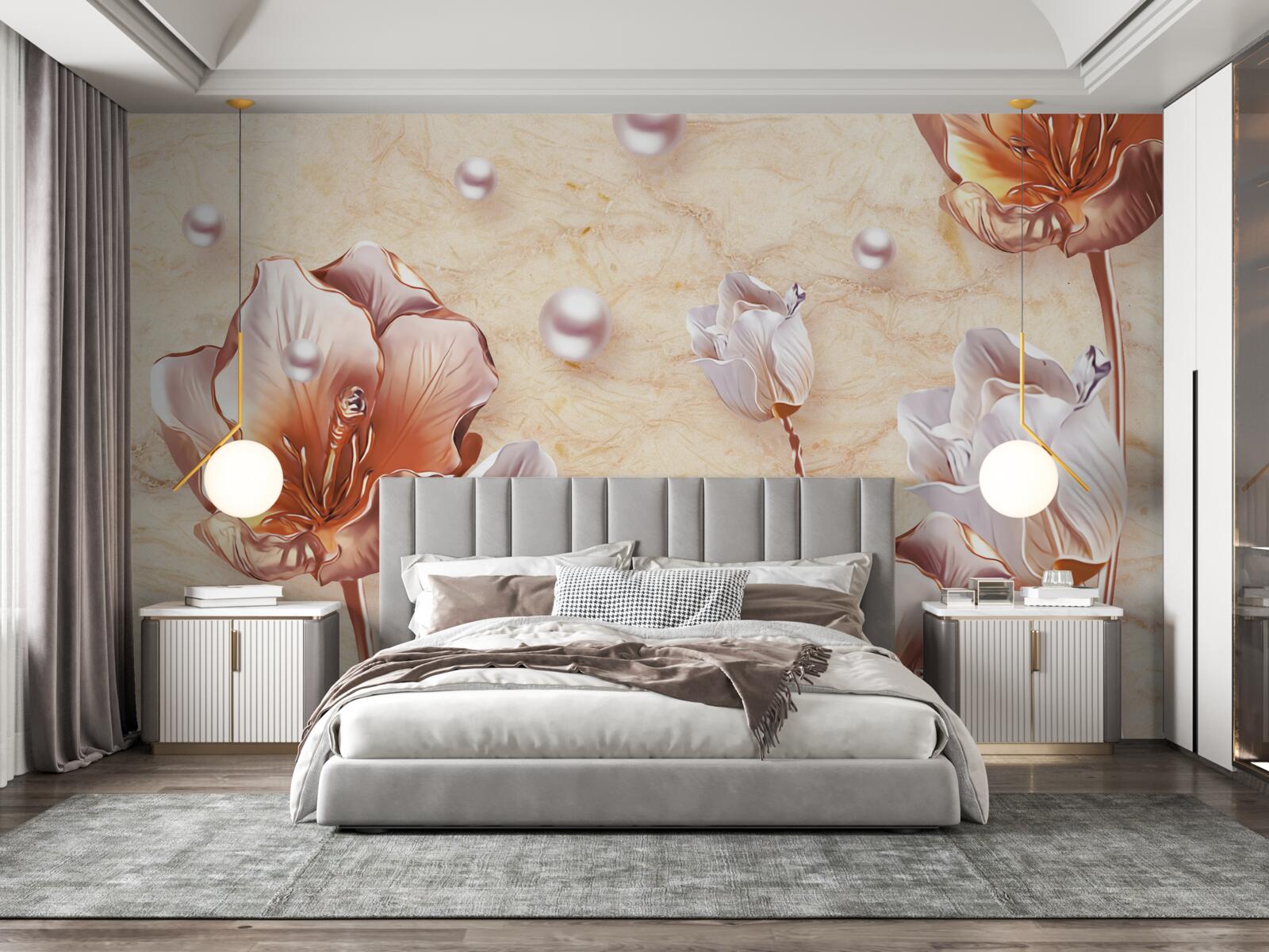 Fototapeta błyszczące cyrkonie, jasne koraliki i wykwintne kwiaty