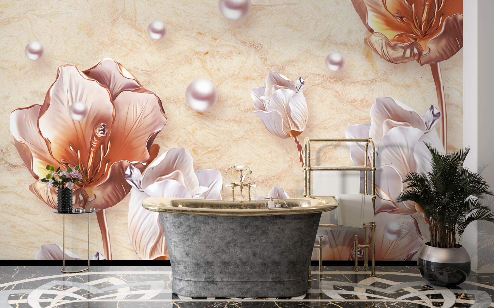 Fototapeta błyszczące cyrkonie, jasne koraliki i wykwintne kwiaty