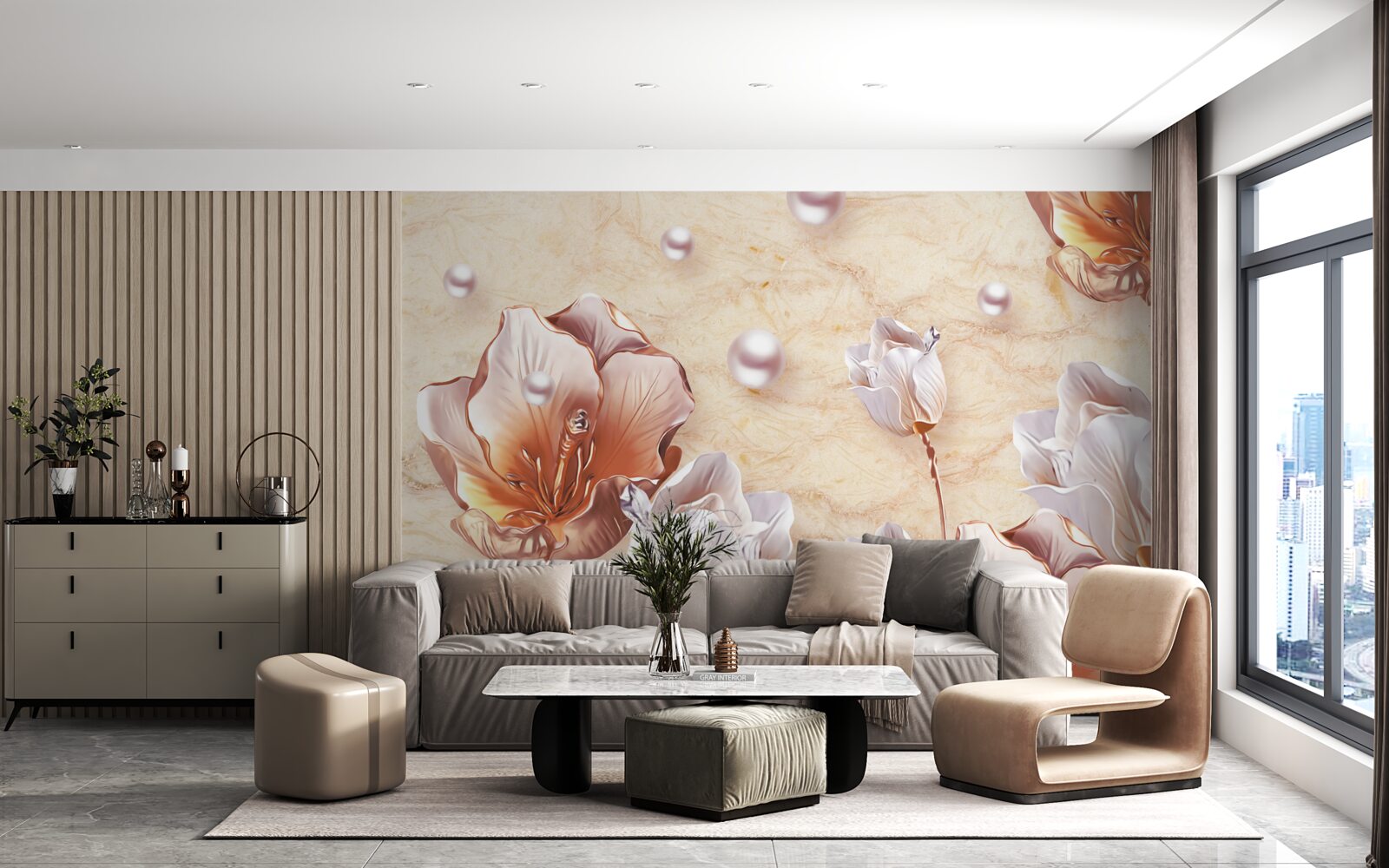 Fototapeta błyszczące cyrkonie, jasne koraliki i wykwintne kwiaty