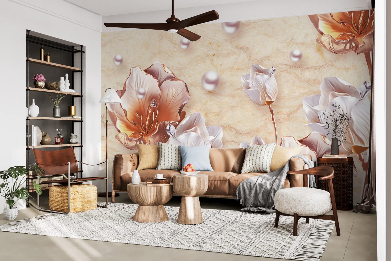 Fototapeta błyszczące cyrkonie, jasne koraliki i wykwintne kwiaty