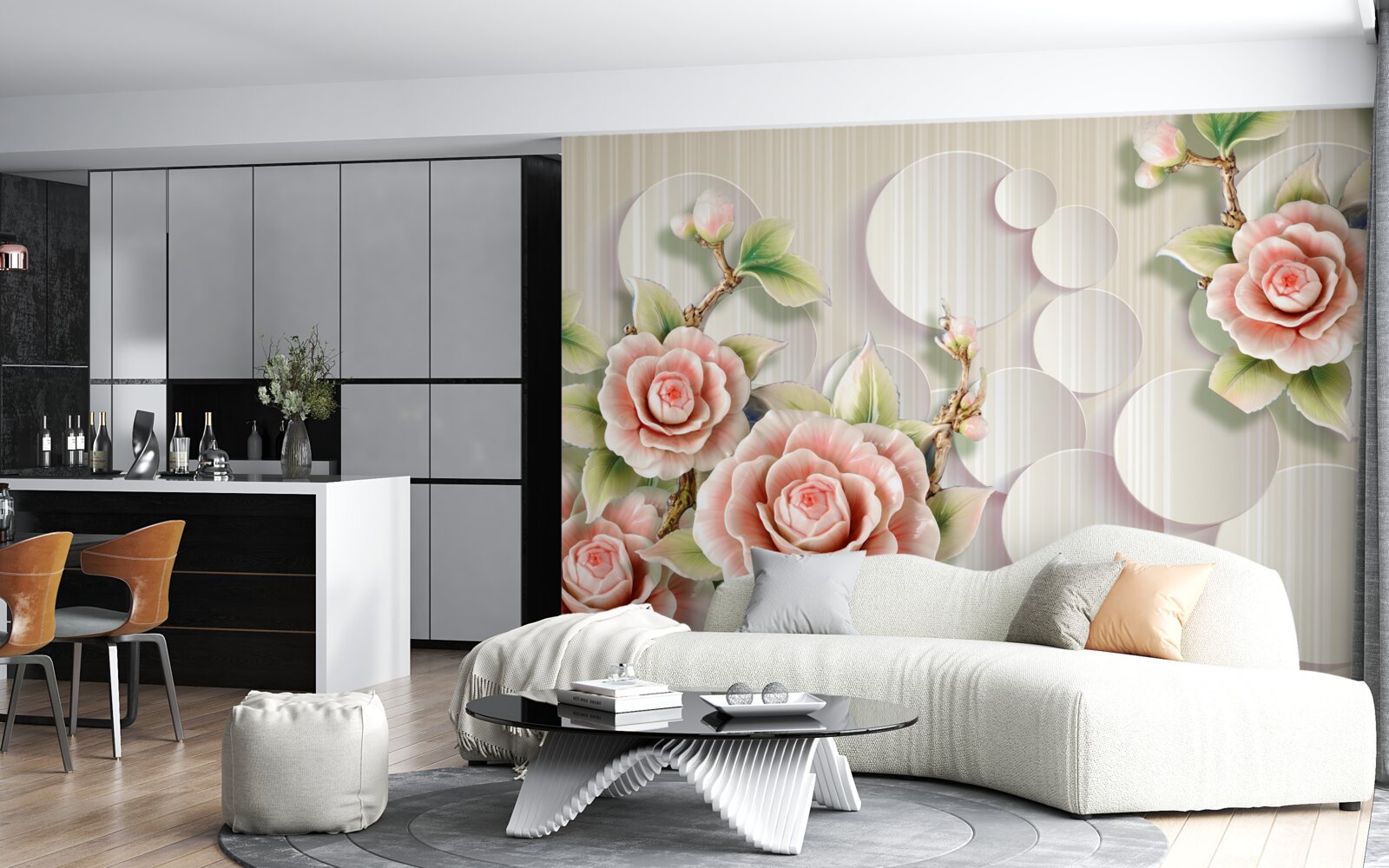 Fototapeta jasne tło ozdobione jest delikatną różą w kolorze herbaty