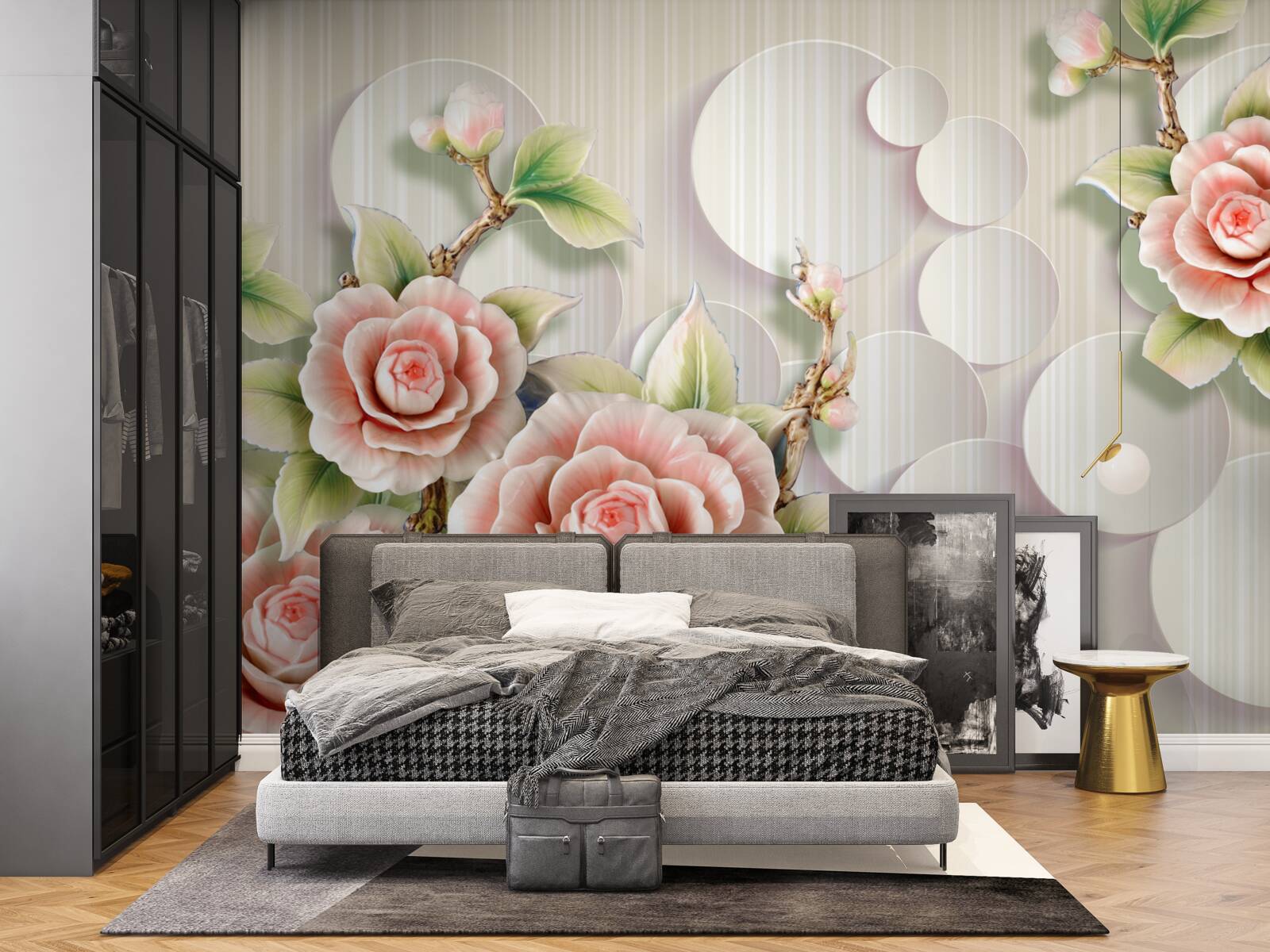 Fototapeta jasne tło ozdobione jest delikatną różą w kolorze herbaty