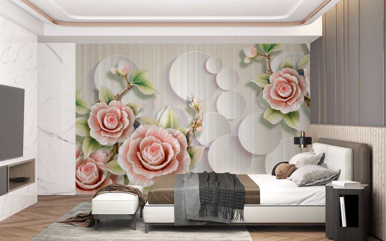 Fototapeta jasne tło ozdobione jest delikatną różą w kolorze herbaty