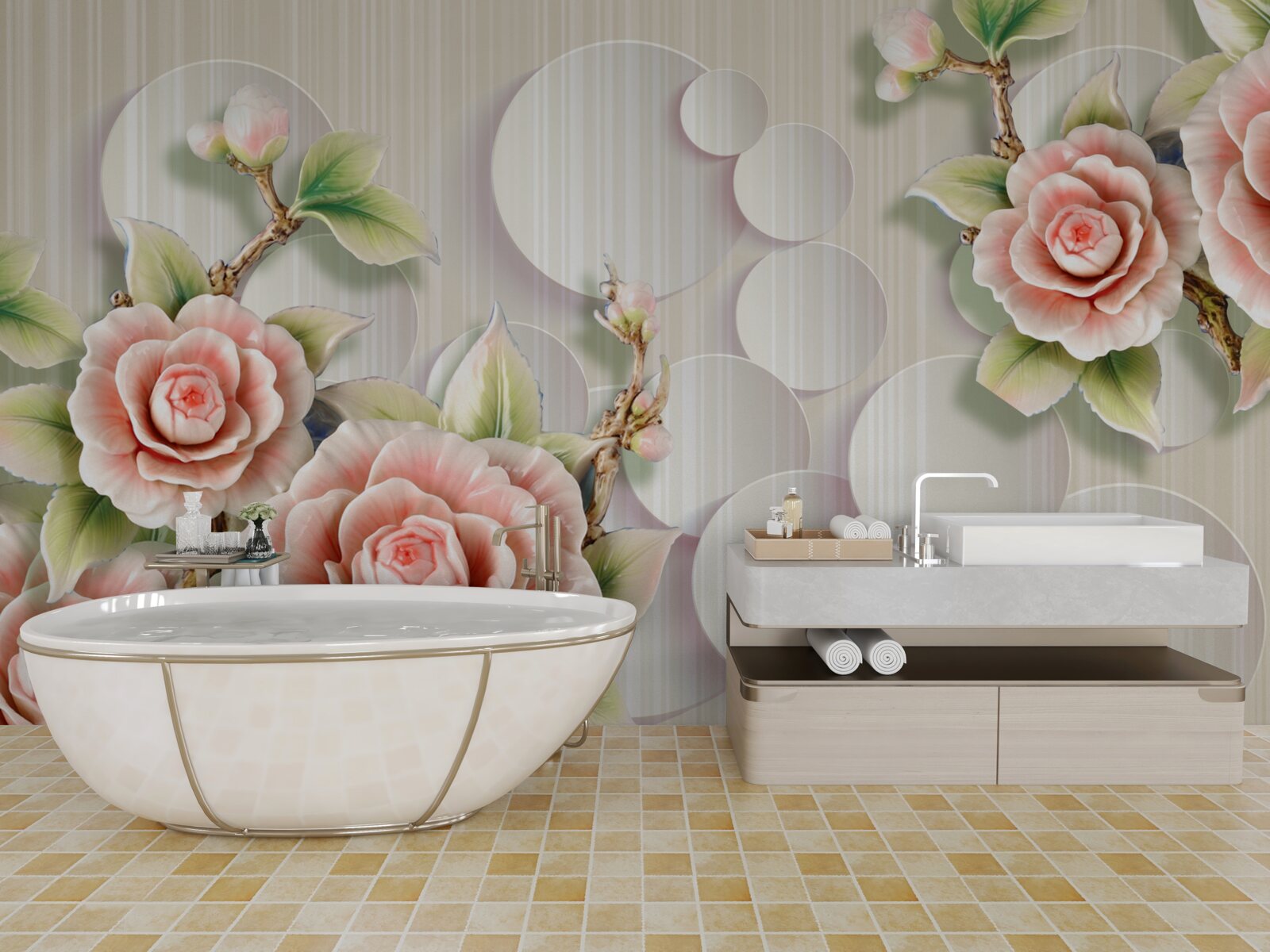 Fototapeta jasne tło ozdobione jest delikatną różą w kolorze herbaty