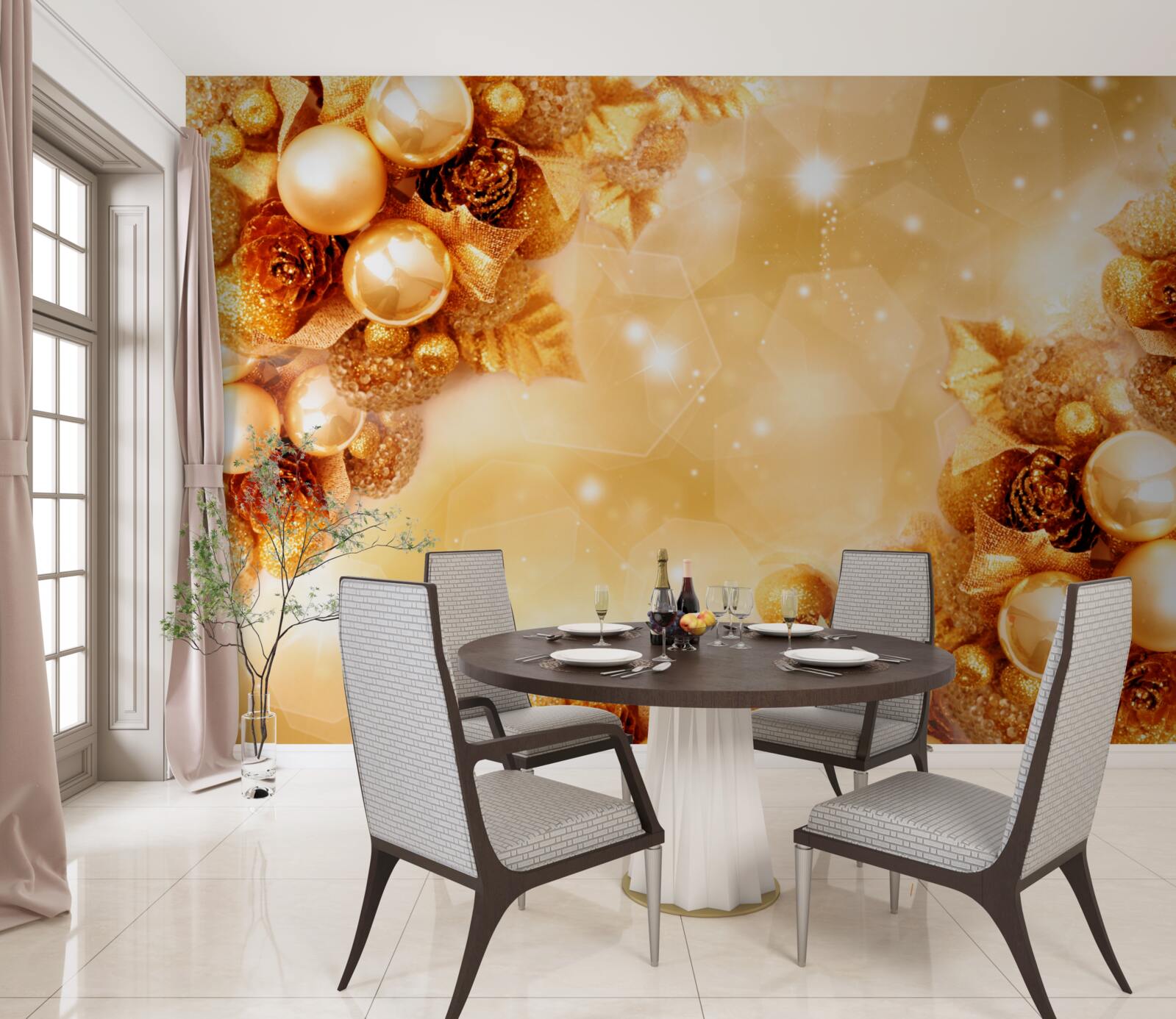 Fototapeta złote perły na złotych liściach