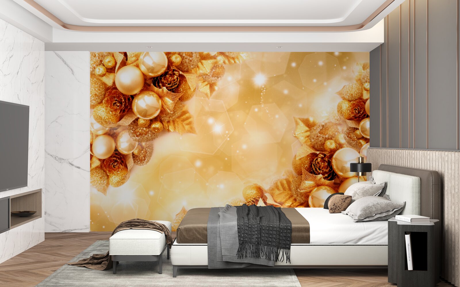 Fototapeta złote perły na złotych liściach