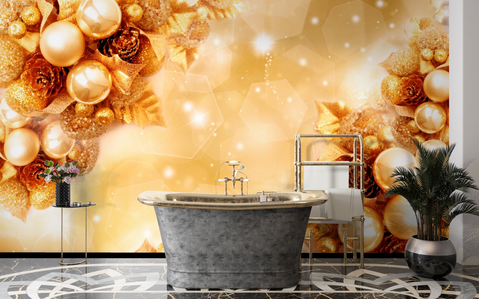 Fototapeta złote perły na złotych liściach