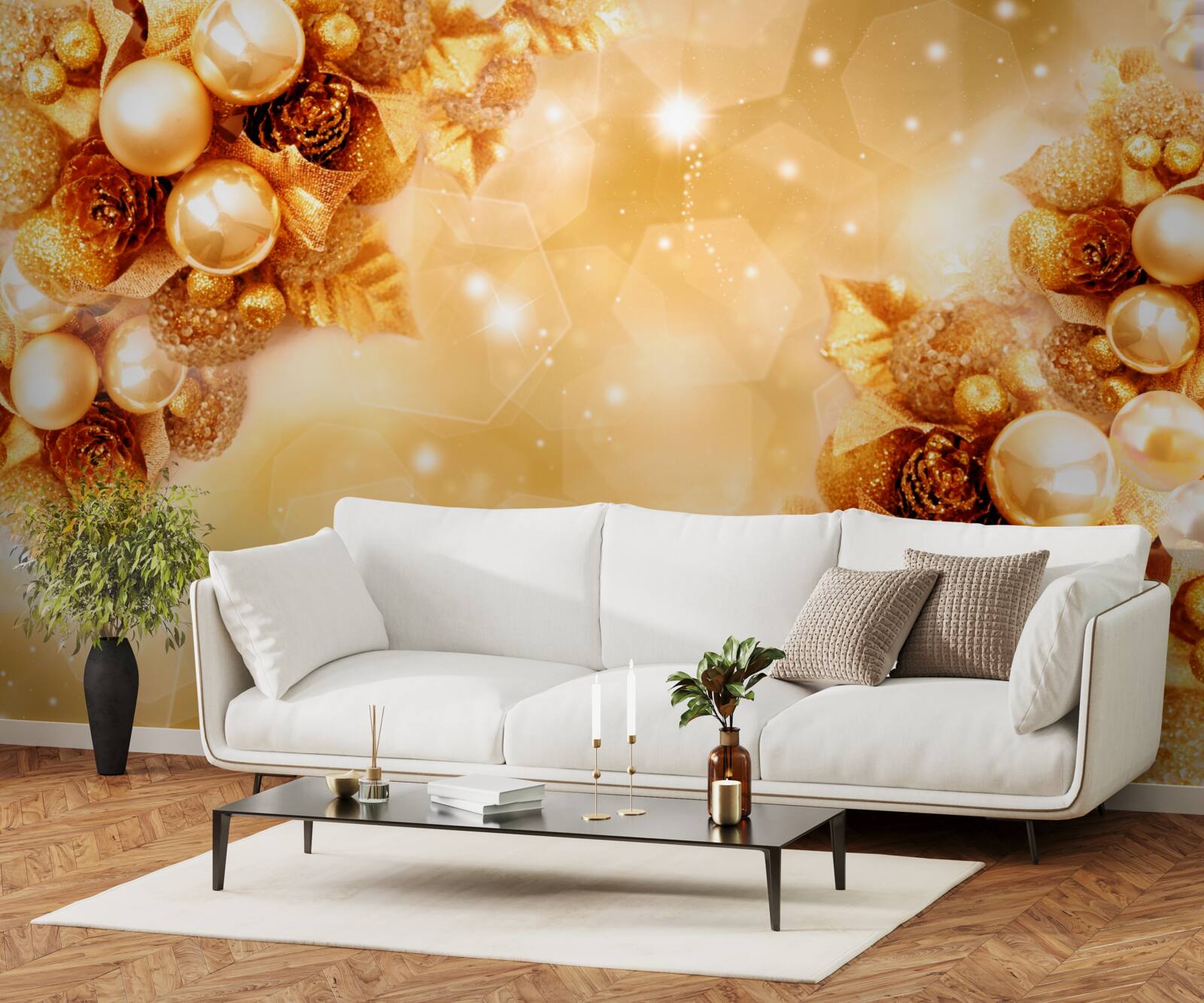 Fototapeta złote perły na złotych liściach