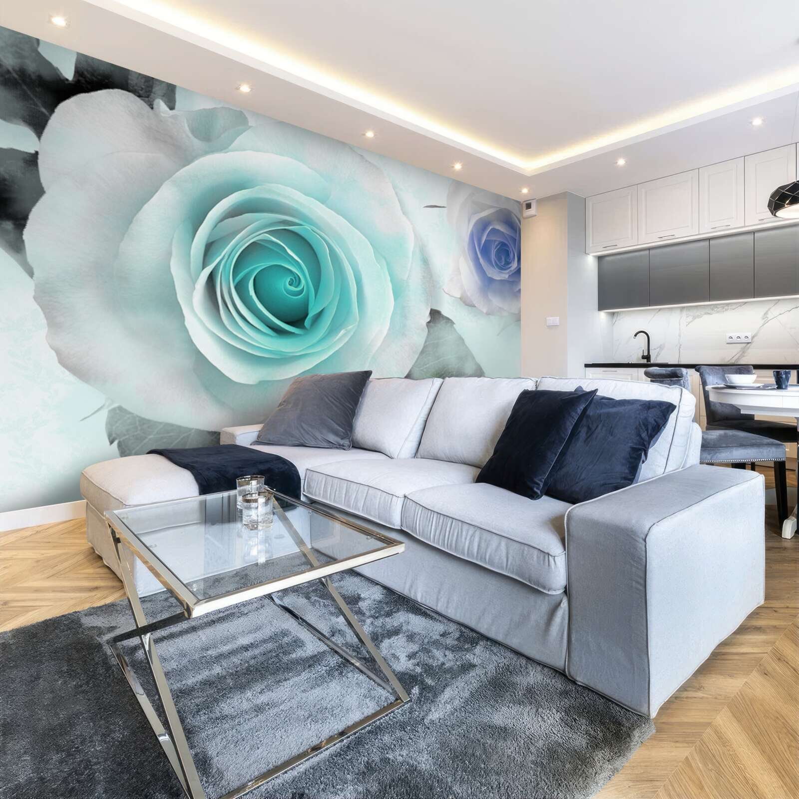 Fototapeta róże w odcieniach błękitu i zieleni