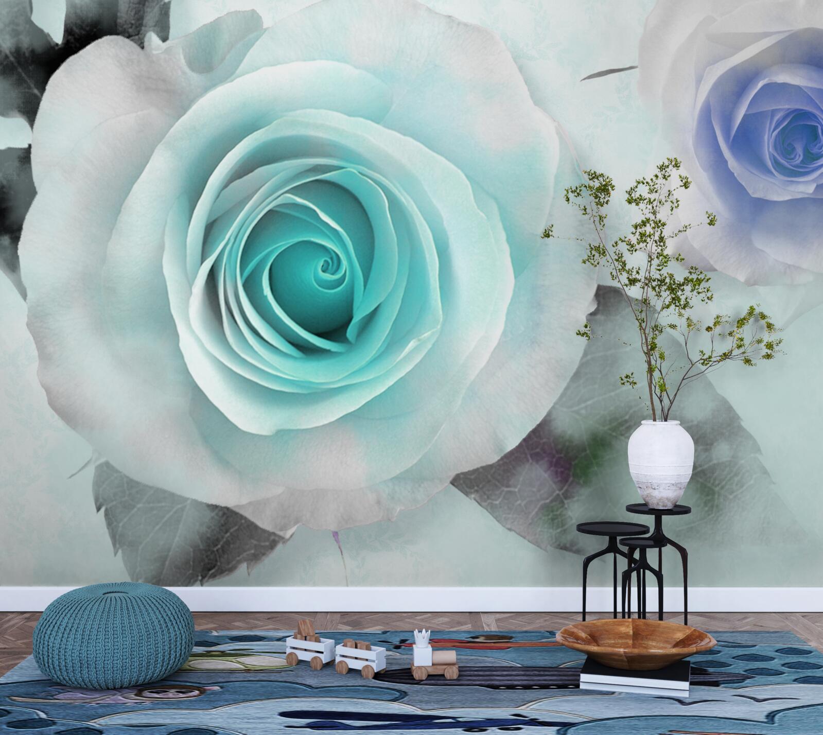 Fototapeta róże w odcieniach błękitu i zieleni