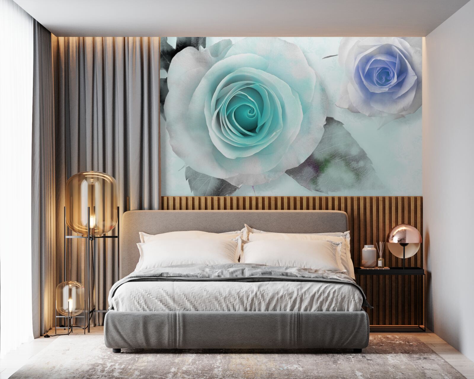 Fototapeta róże w odcieniach błękitu i zieleni