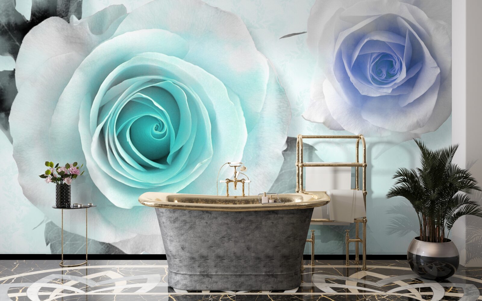 Fototapeta róże w odcieniach błękitu i zieleni