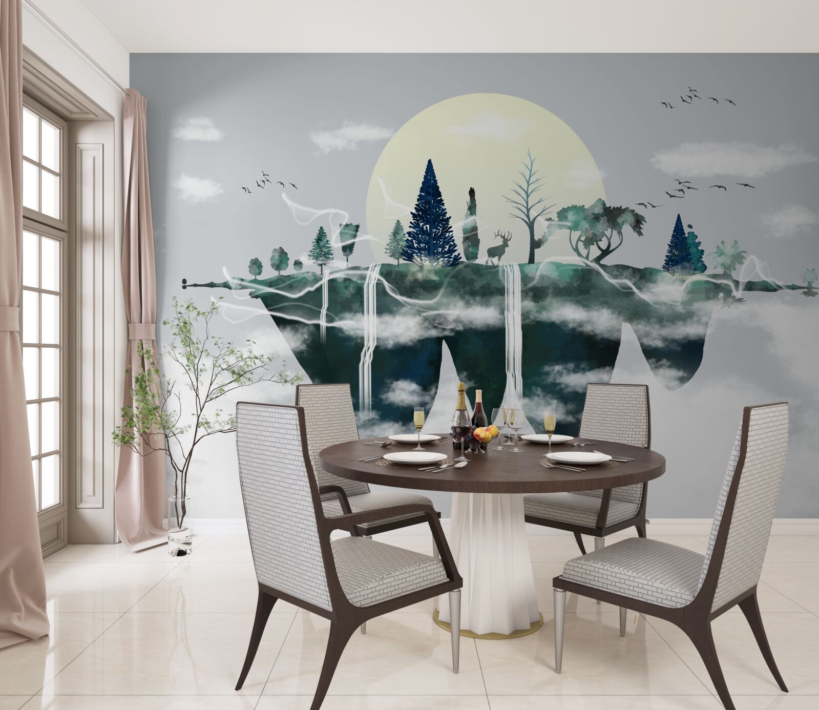 Fototapeta odbicie w wodzie ukazuje bujną zieleń lasu