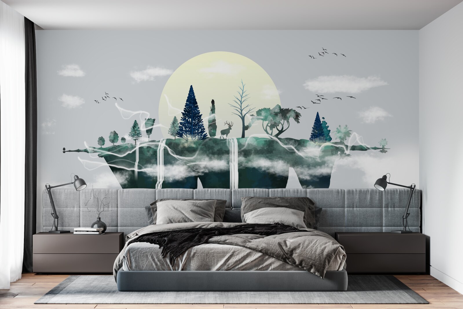 Fototapeta odbicie w wodzie ukazuje bujną zieleń lasu