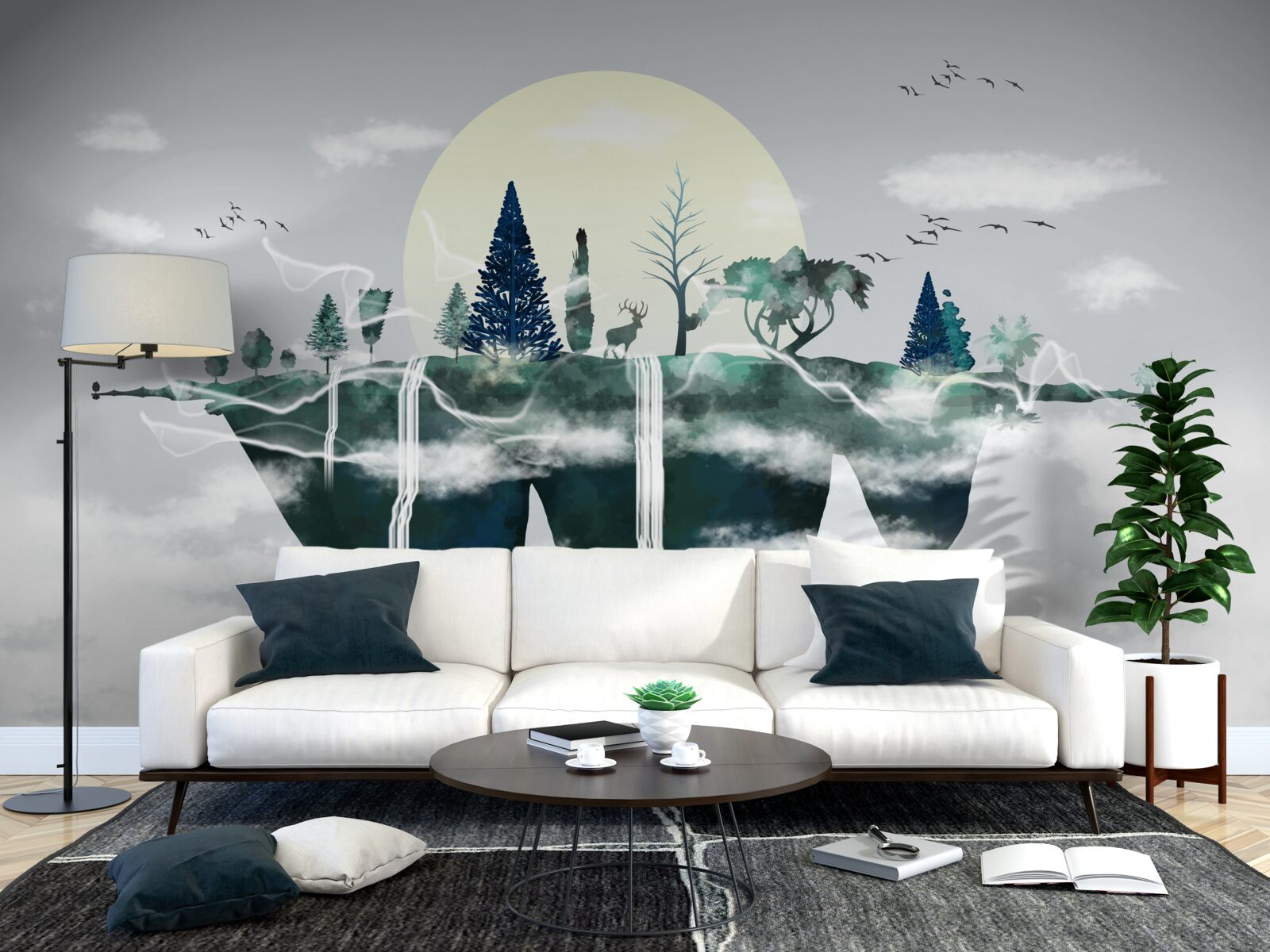 Fototapeta odbicie w wodzie ukazuje bujną zieleń lasu