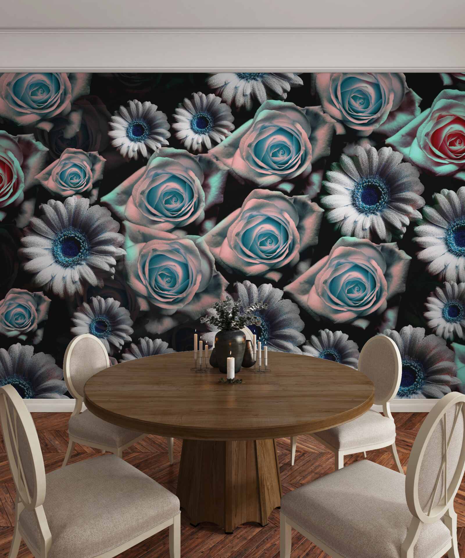 Fototapeta gerbery i róże na czarnym tle