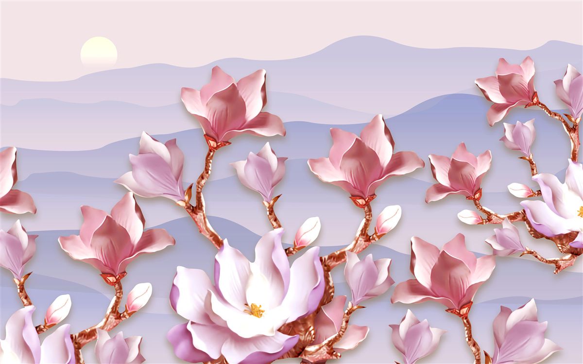 Fototapeta pąki magnolii różowe na tle świtu wymarłego dnia