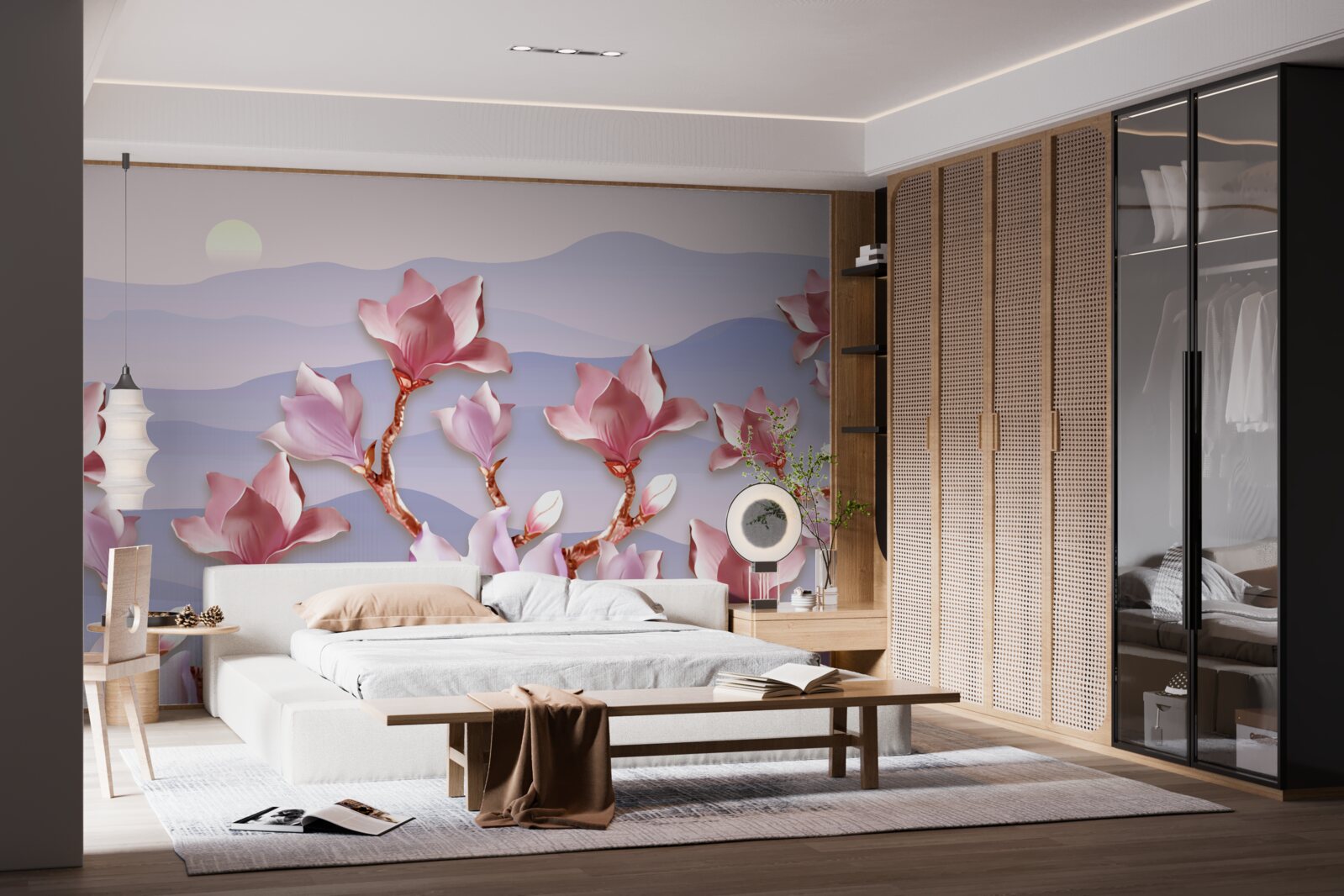 Fototapeta pąki magnolii różowe na tle świtu wymarłego dnia