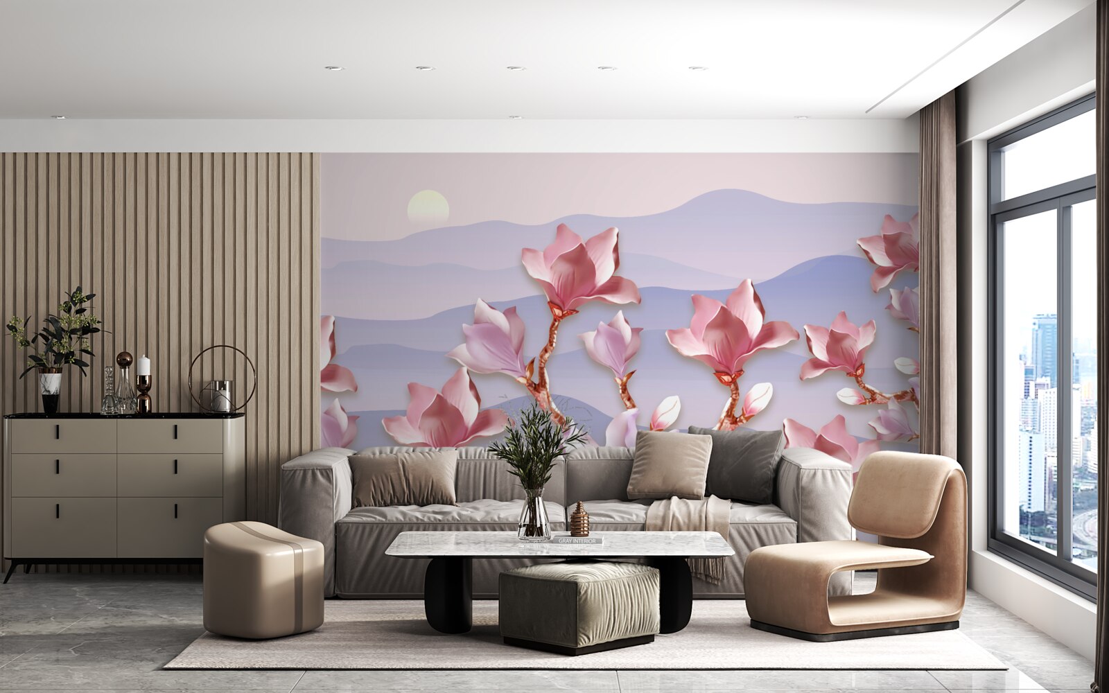 Fototapeta pąki magnolii różowe na tle świtu wymarłego dnia