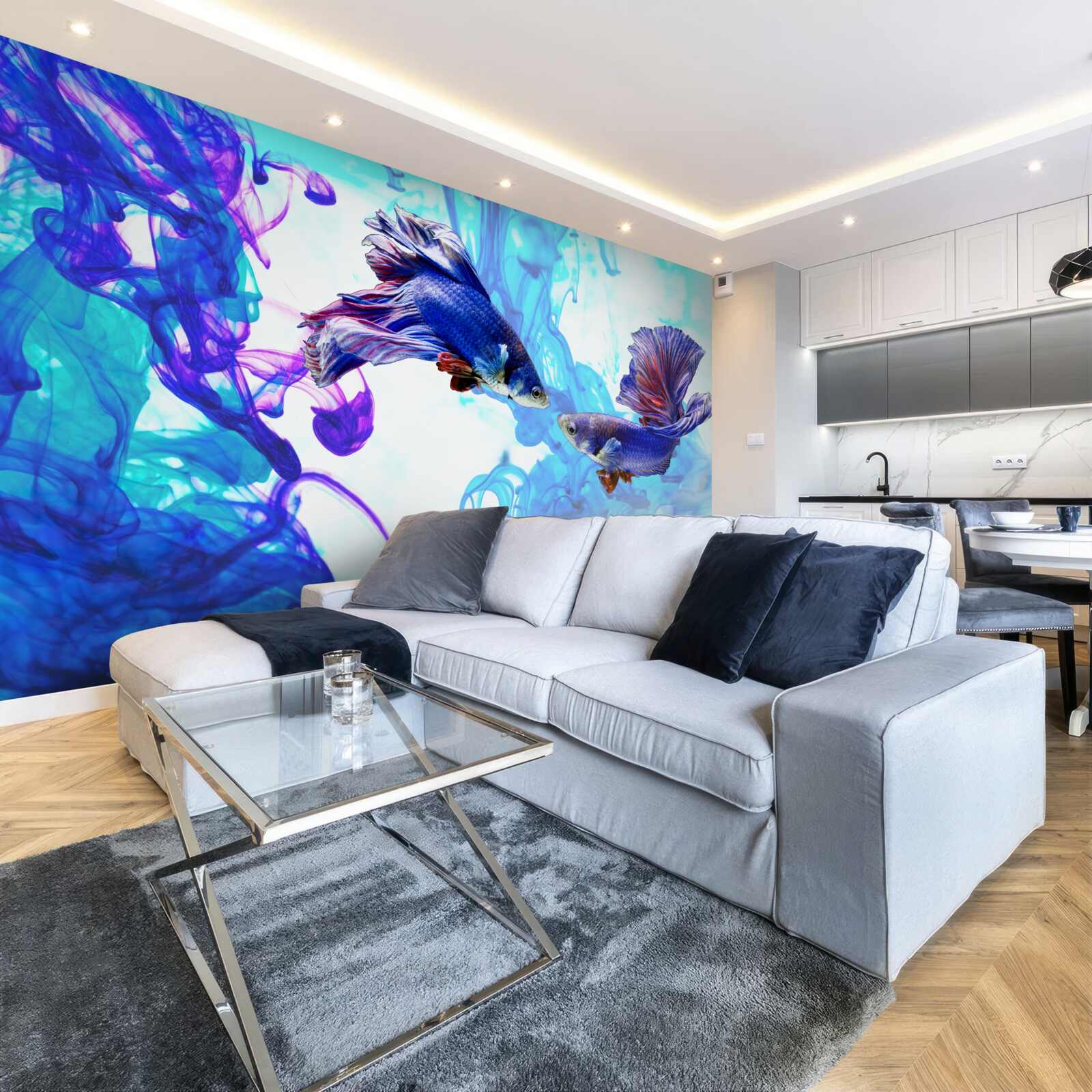 Fototapeta wodni mieszkańcy z ogonami bawią się w mokrych elementach