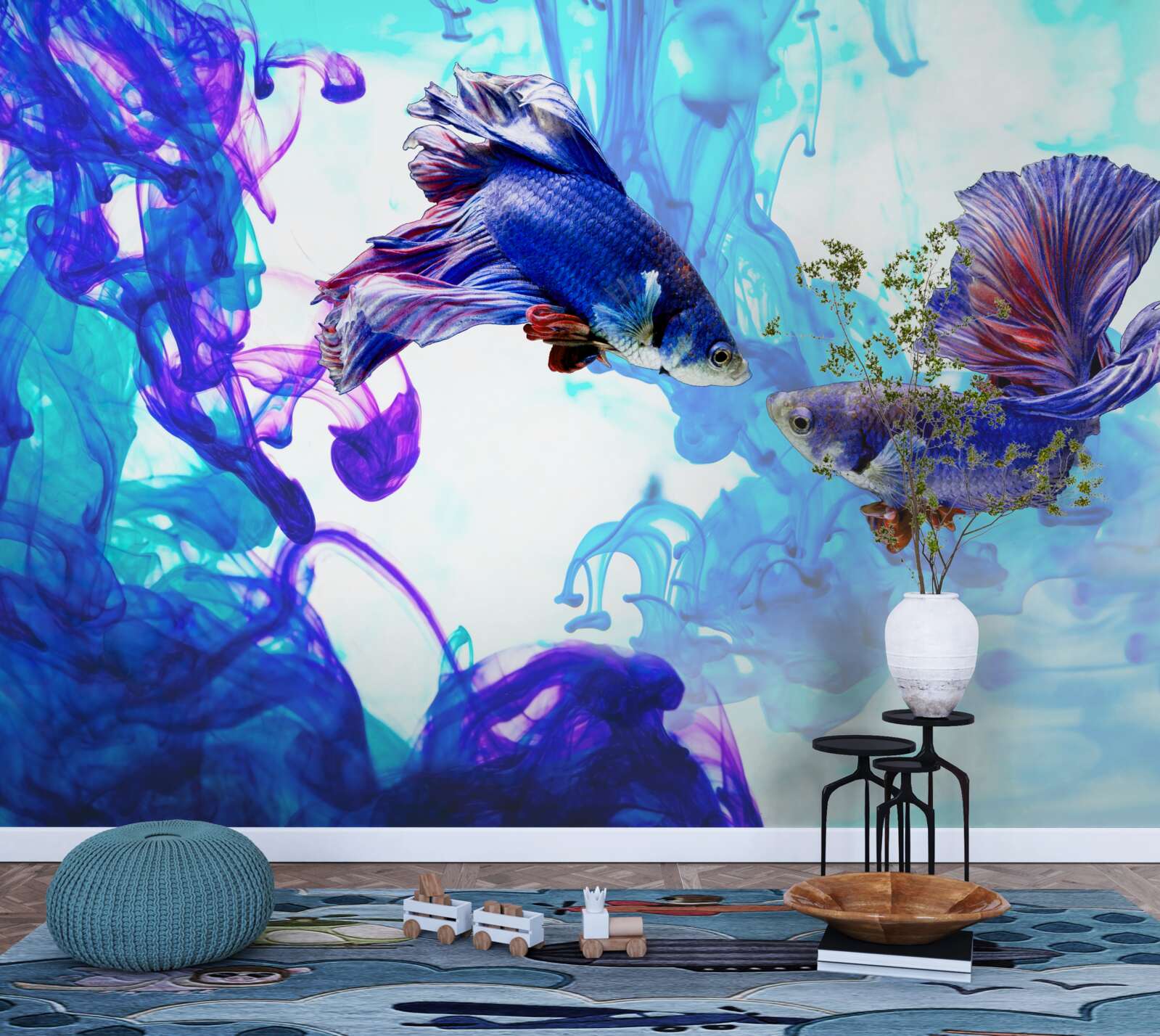 Fototapeta wodni mieszkańcy z ogonami bawią się w mokrych elementach