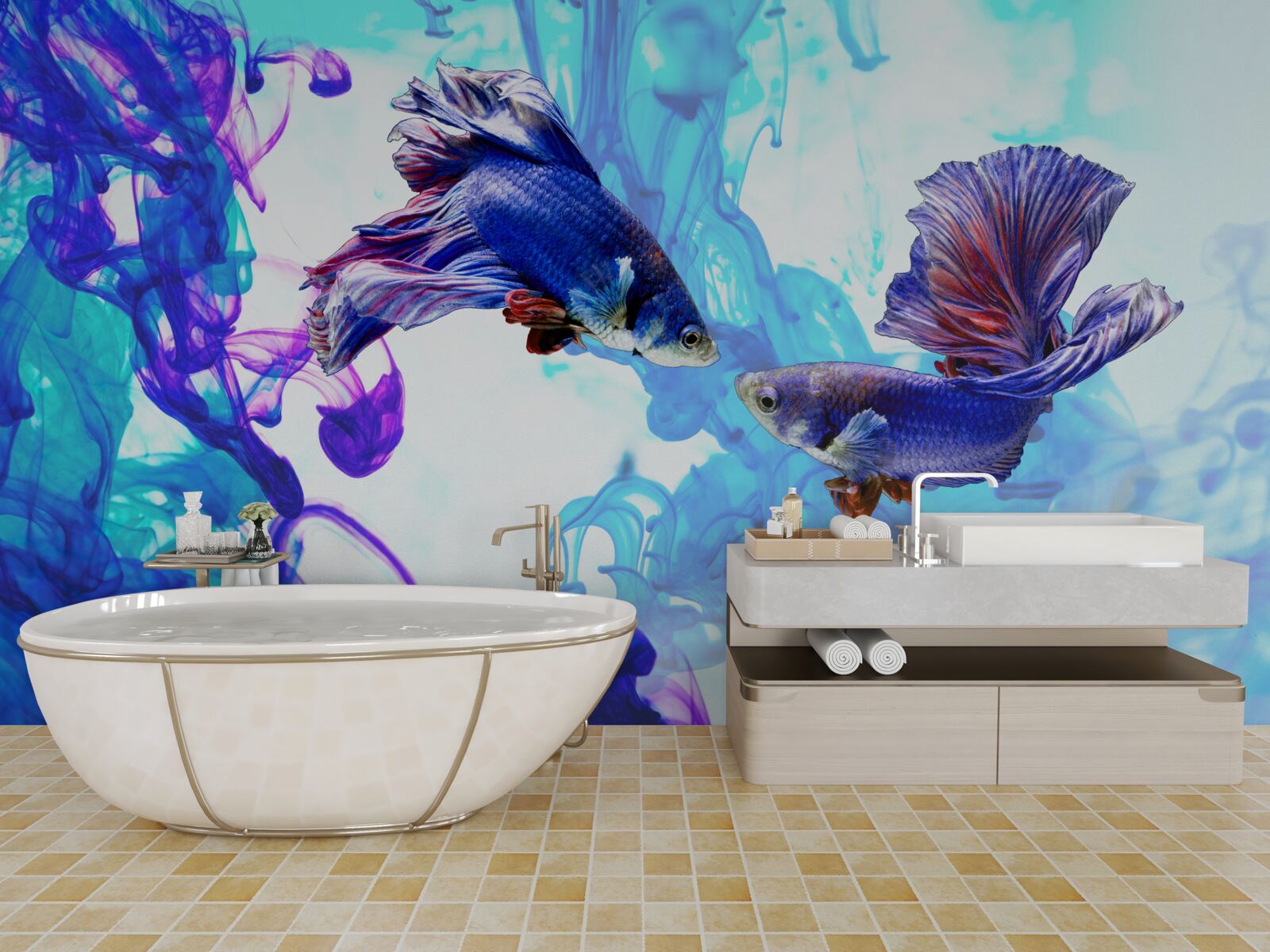 Fototapeta wodni mieszkańcy z ogonami bawią się w mokrych elementach