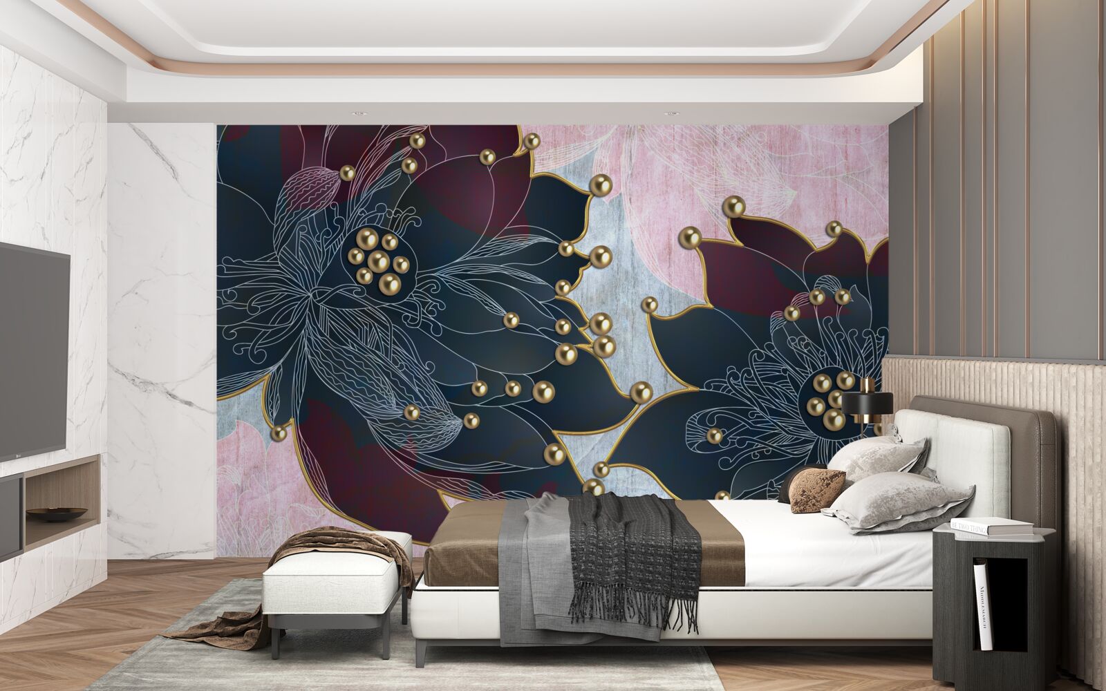 Fototapeta nocny kwiat o niebiesko-bordowym odcieniu