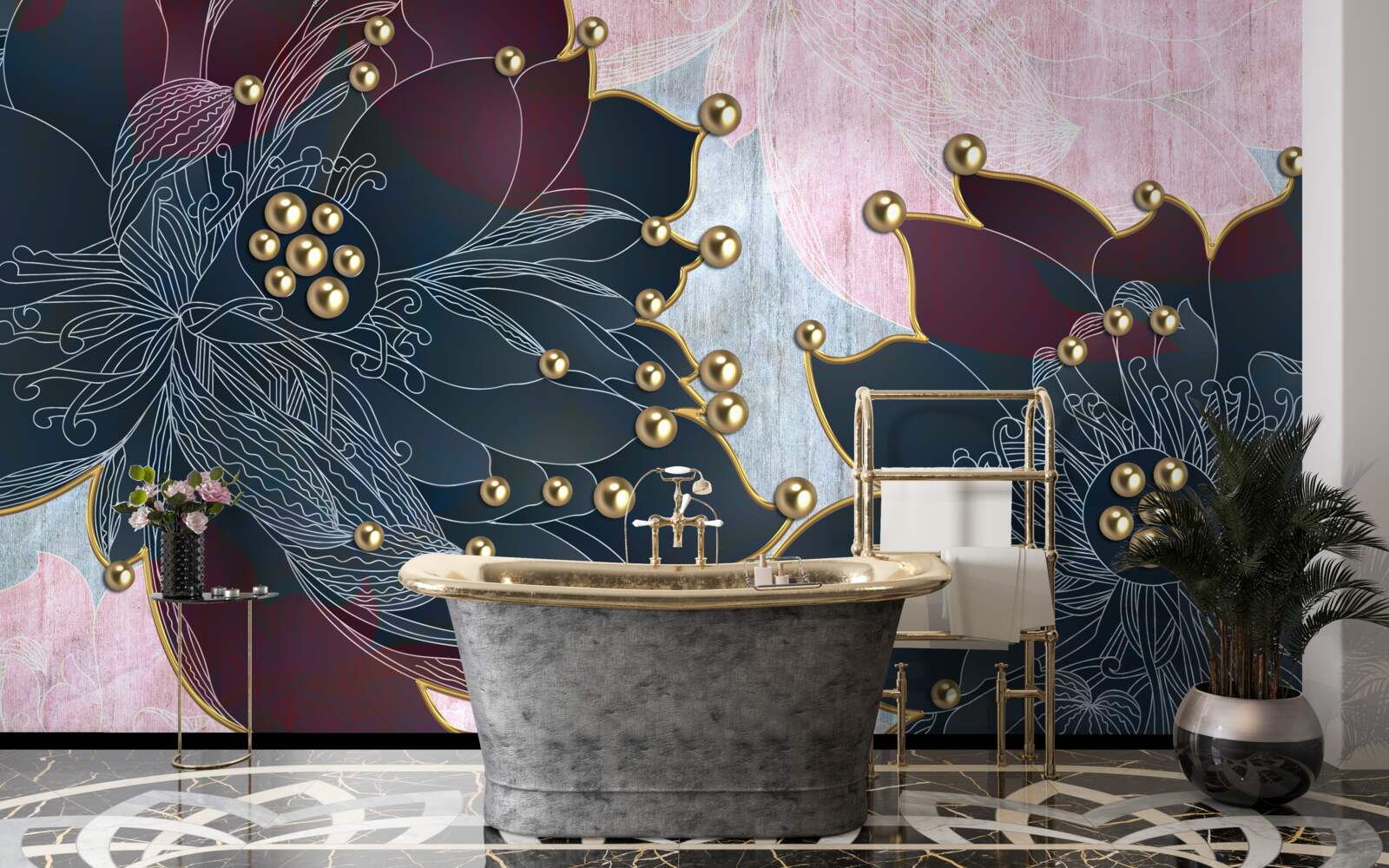 Fototapeta nocny kwiat o niebiesko-bordowym odcieniu