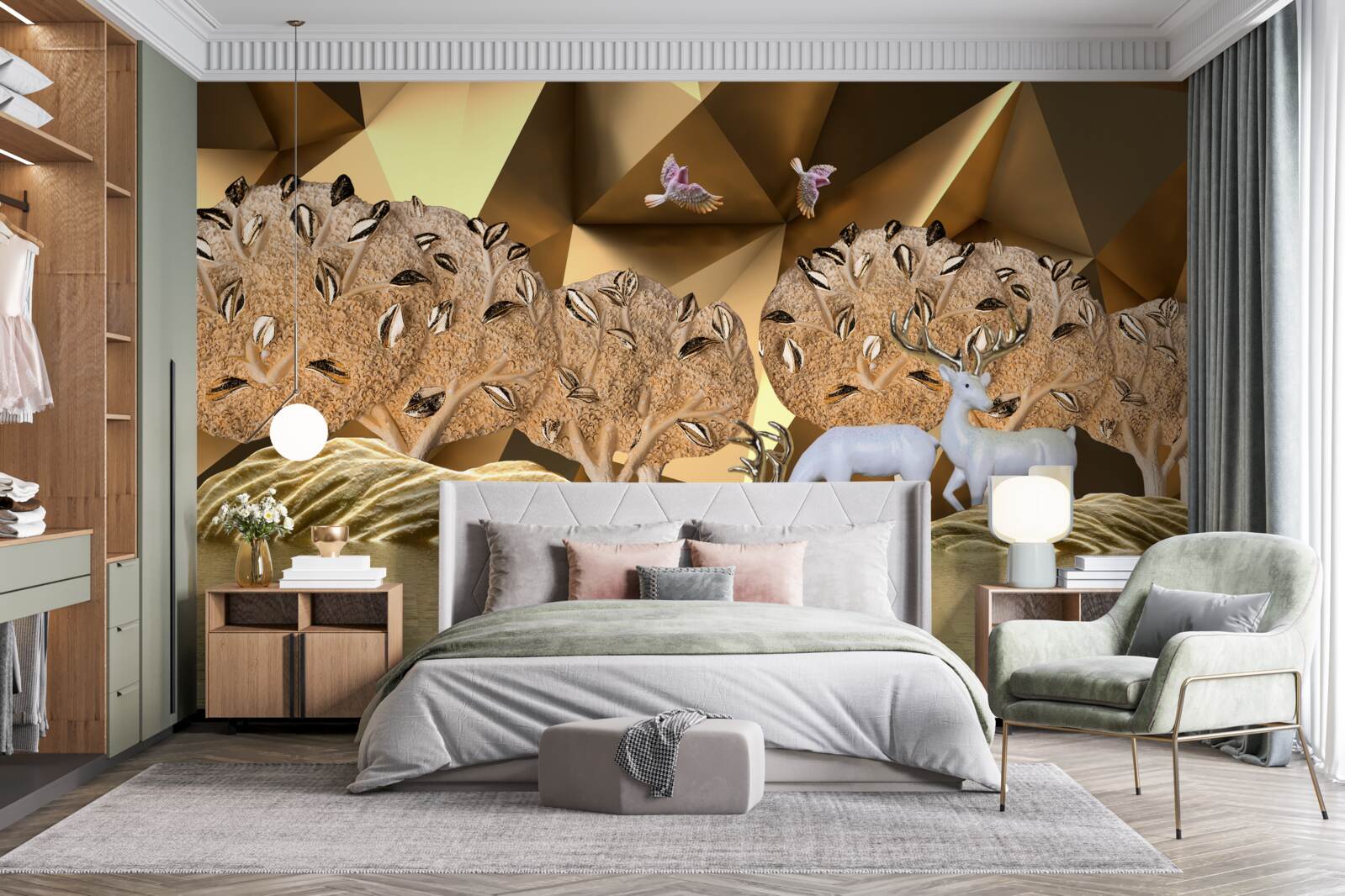 Fototapeta konie przy leśnym źródle wody