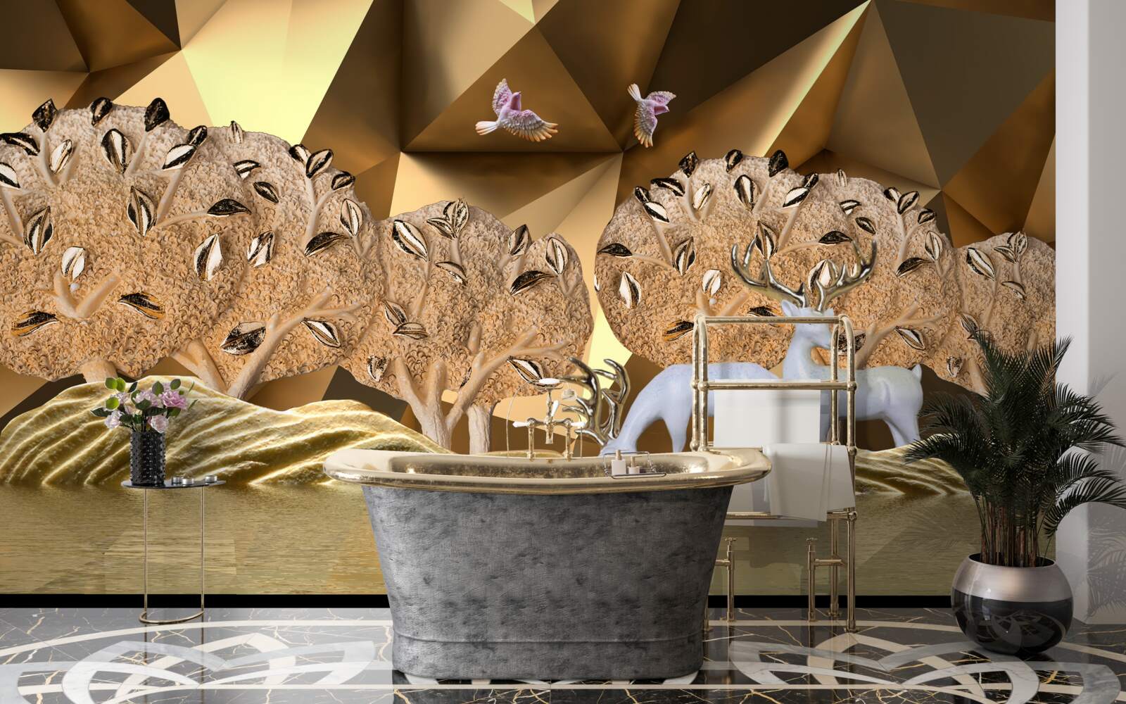 Fototapeta konie przy leśnym źródle wody