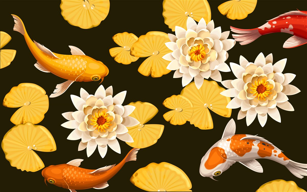 Fototapeta jesienne jezioro ozdobione jest kwitnącym lotosem