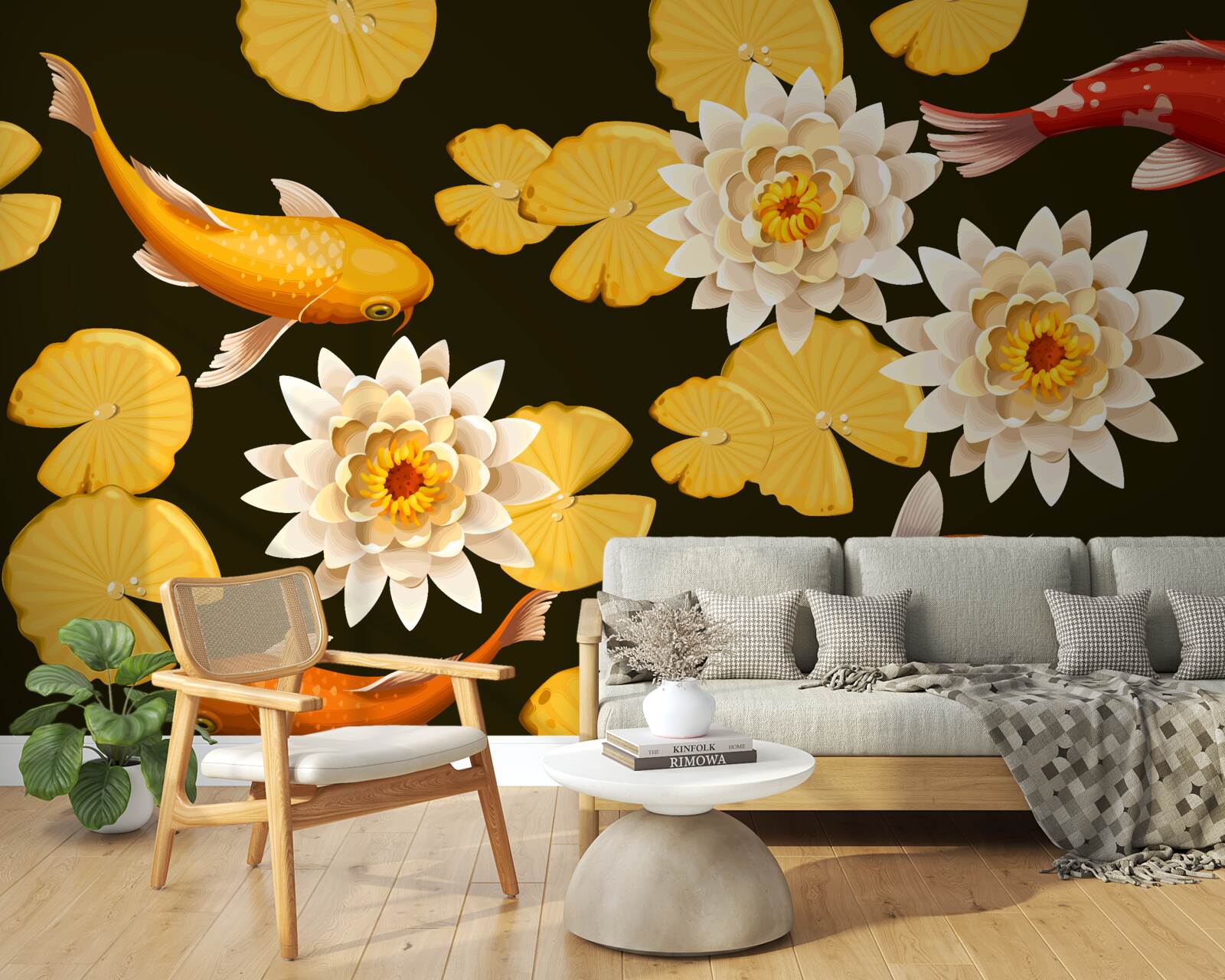 Fototapeta jesienne jezioro ozdobione jest kwitnącym lotosem