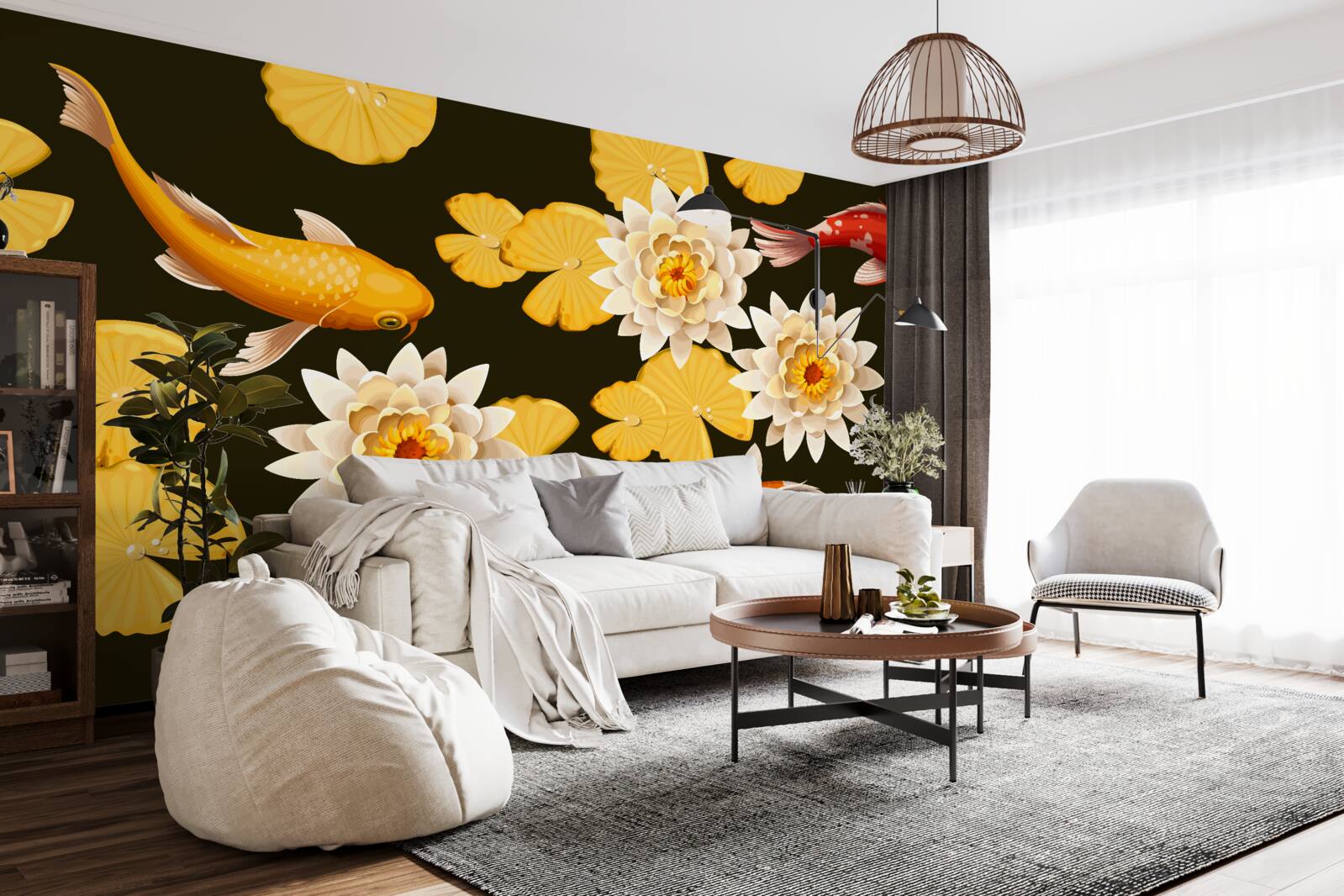 Fototapeta jesienne jezioro ozdobione jest kwitnącym lotosem